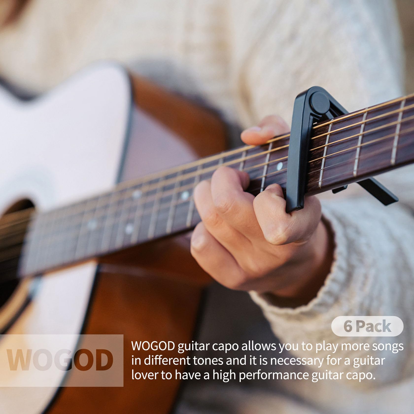 6 Pack Guitar Capo Set for Acoustic & Electric Guitars, Ukulele - Premium Clamp for Musicians, Beginners & Performers - Perfect for Live Shows, Studio Recording & Practice Sessions