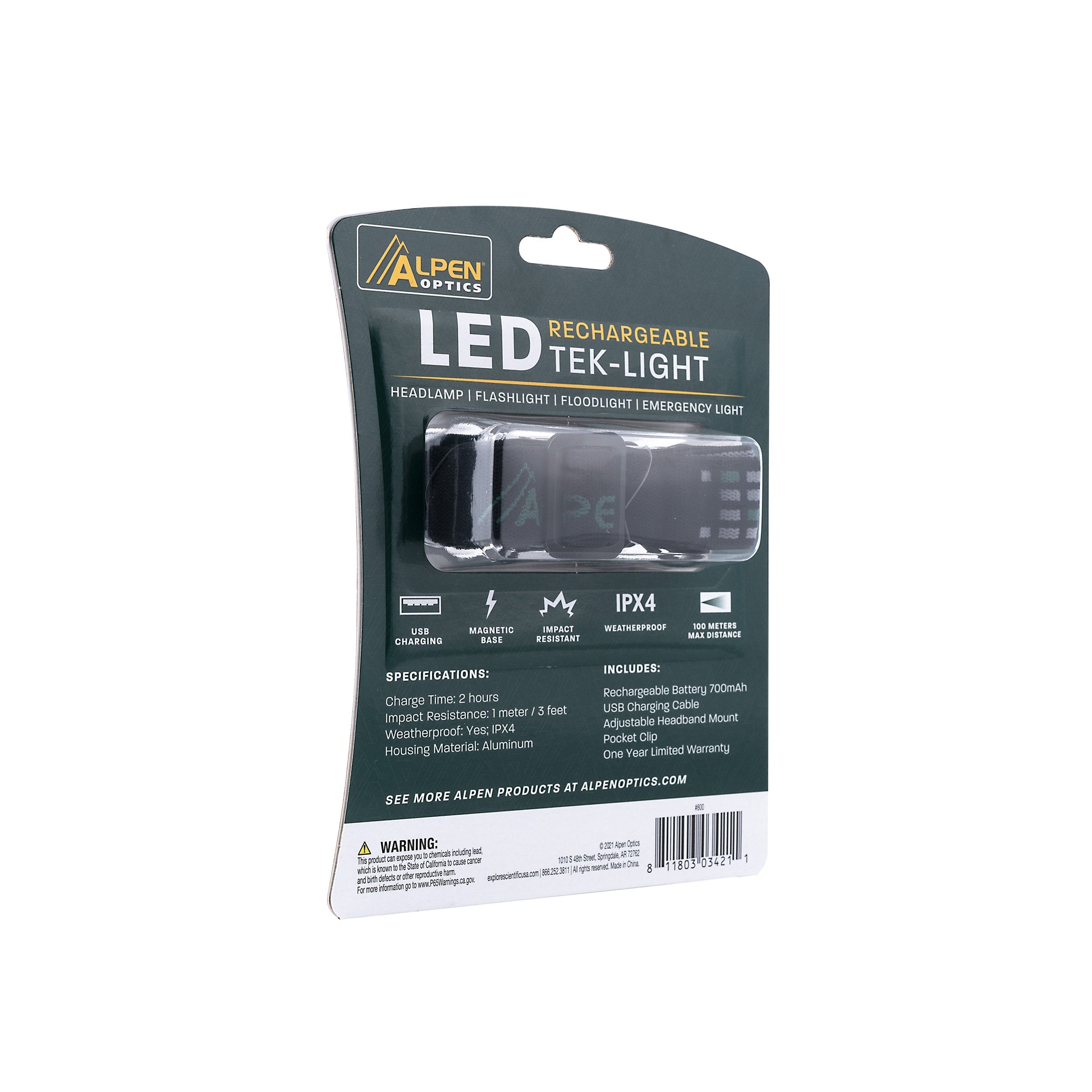 Alpen LED Rechargeable Headlamp - 500 Lumens, Waterproof, Hands-Free Headlight for Camping, Hiking, Running & Outdoor Adventures