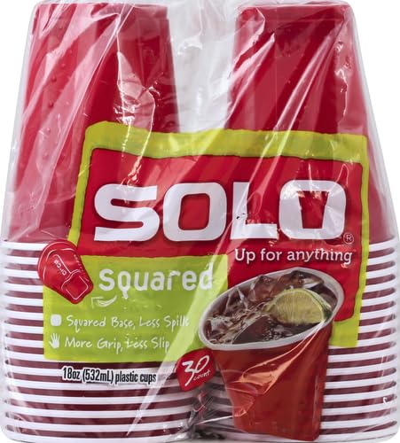 Solo Squared 18oz Plastic Cups - 30 Pack Disposable Party Cups for Drinks, Beer, Soda - BPA Free, Durable & Reusable - Perfect for BBQs, Picnics, Tailgating & Outdoor Events (Color May Vary)