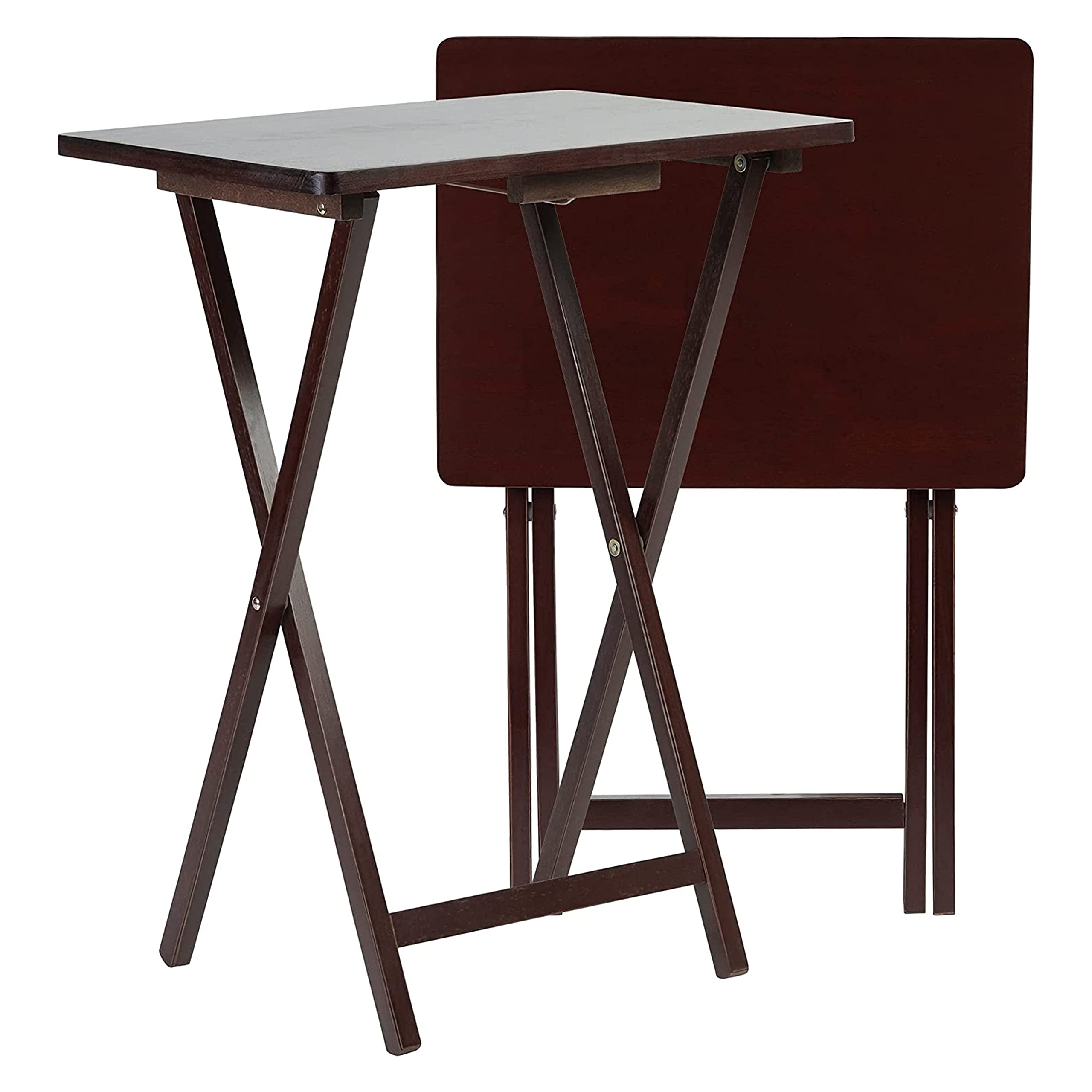 Premium Solid Wood Folding TV Tray Table with Storage Rack - Portable Snack Serving Tray for Living Room, Bedroom & Outdoor Use - Espresso Brown (Set of 7) - Perfect for Movie Nights, Breakfast in Bed & Patio Dining