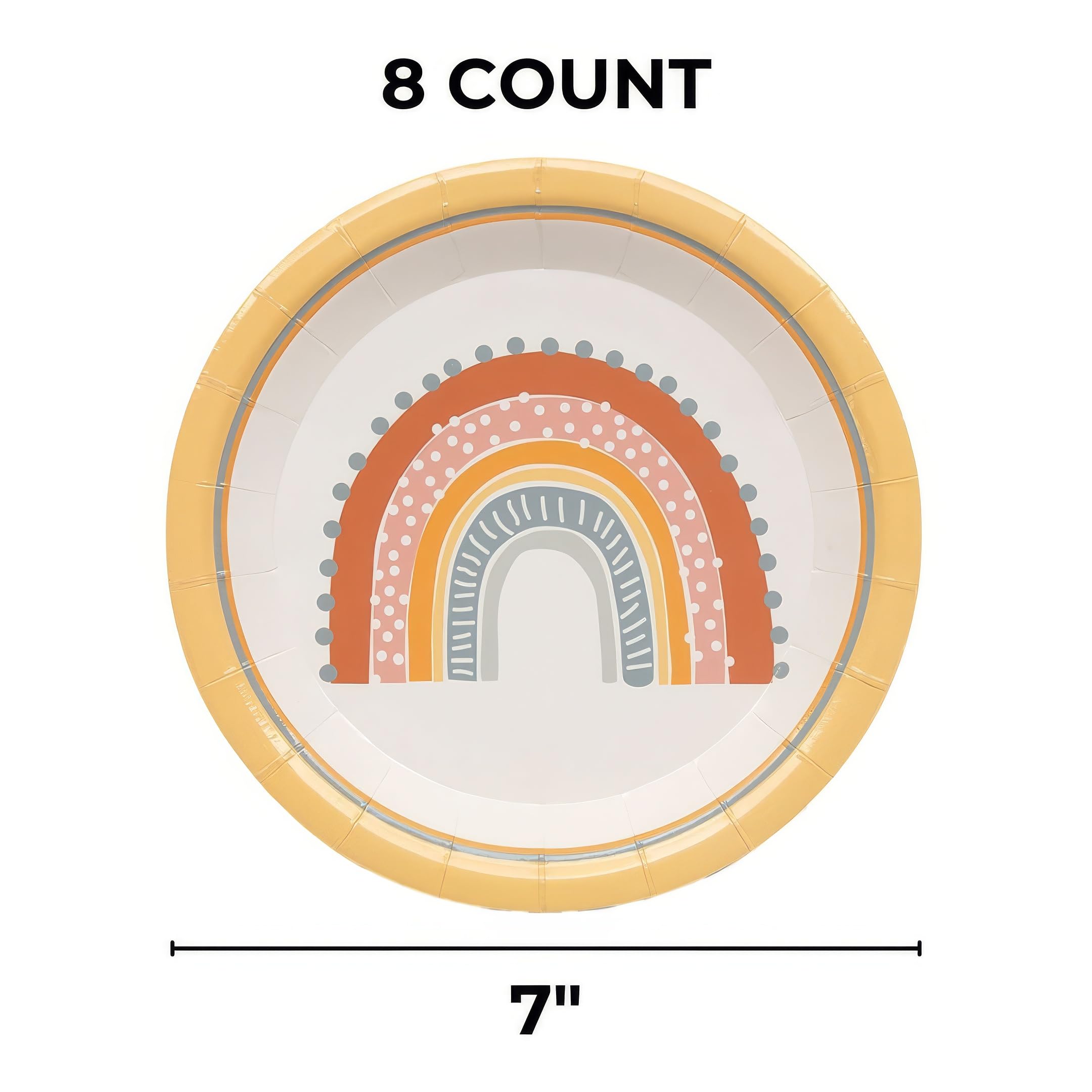 Boho Rainbow Party Paper Dessert Plates - 8 Pack Disposable Tableware for Birthday, Wedding & Graduation - Colorful Party Supplies for Treats, Snacks & Festivities - Perfect for Kids Parties, Baby Showers & Celebrations