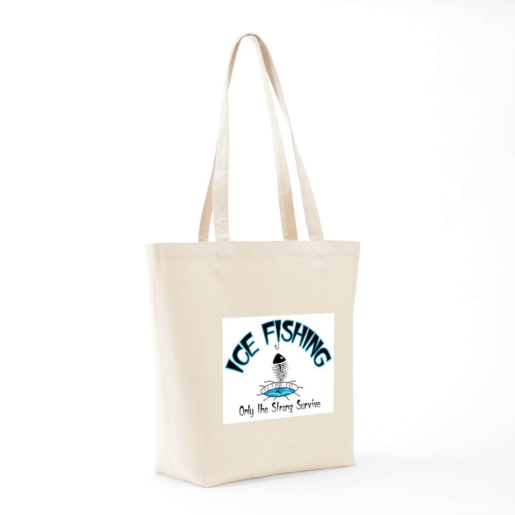Ice Fishing Tote Bag - Natural Canvas Reusable Shopping Bag for Outdoor Fishing & Grocery Trips