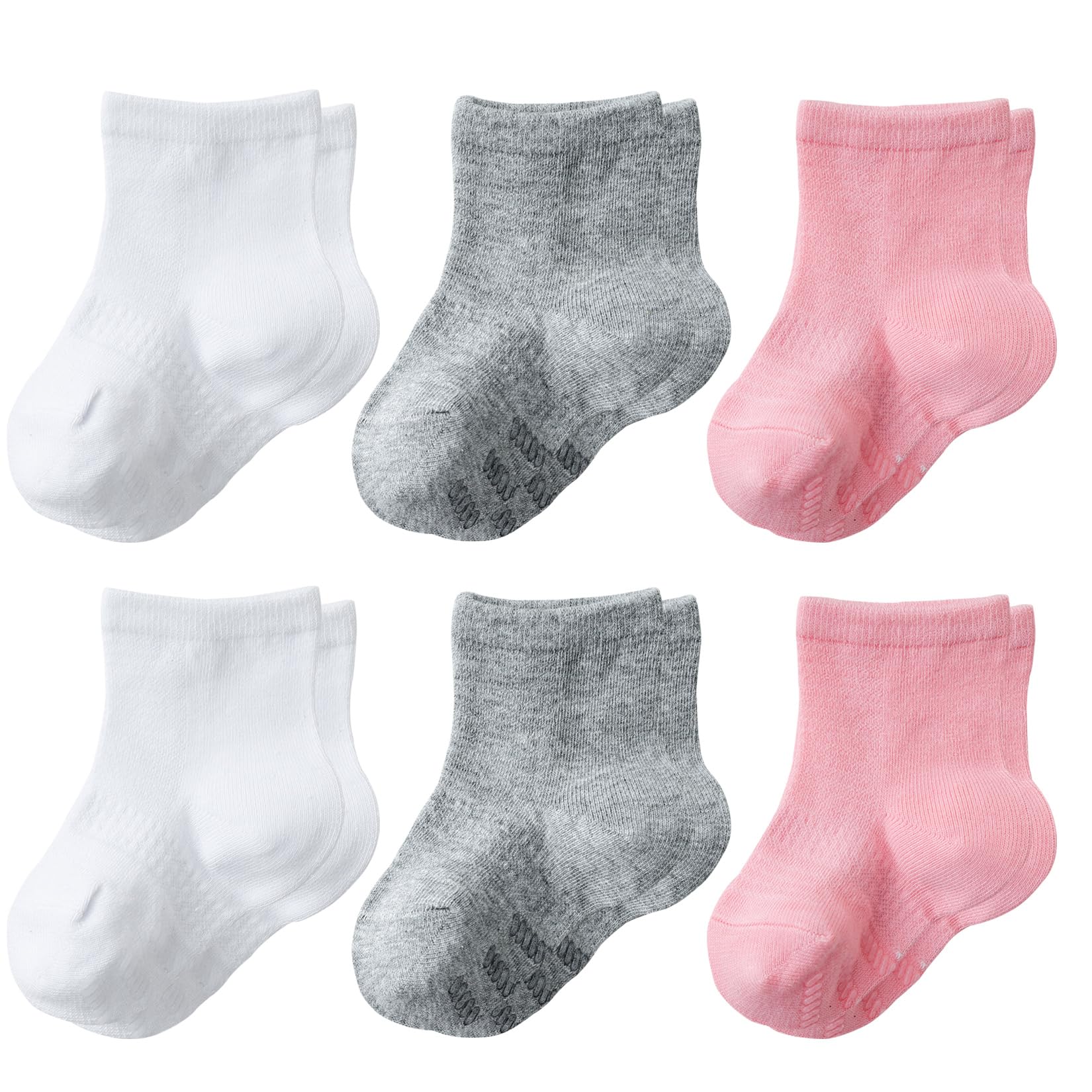 JORMATT Baby Toddler Socks - 6 Pairs Non-Slip Cotton Ankle Socks for Girls & Boys (1-3 Years) | Soft & Breathable with Grips for Playtime, Daycare & Home Use