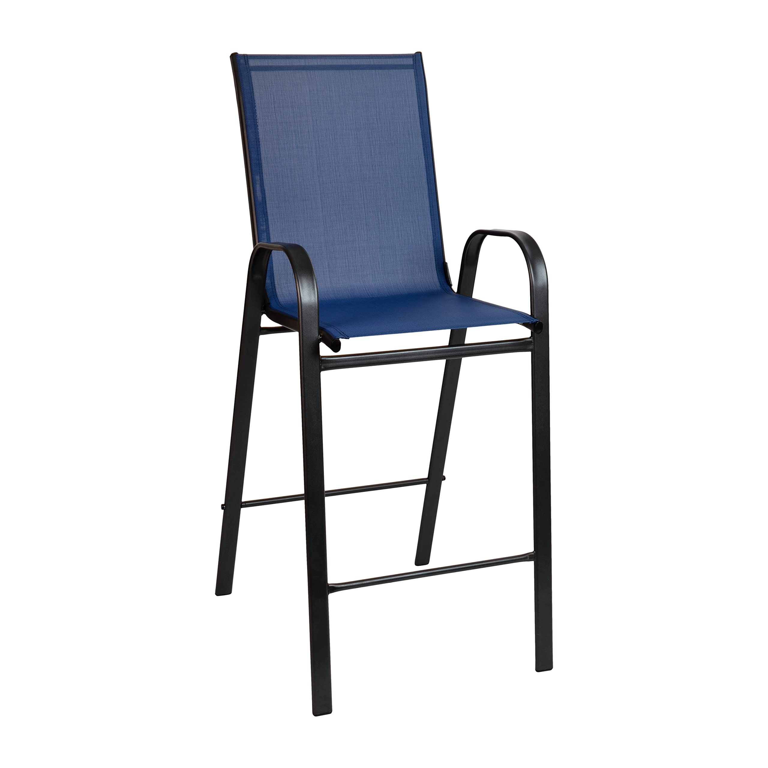 Flash Furniture 2 Pack Brazos Series Navy Blue Outdoor Bar Stools with Flex Comfort Material & Durable Metal Frame - Perfect for Patio, Deck, Poolside & Backyard Entertaining