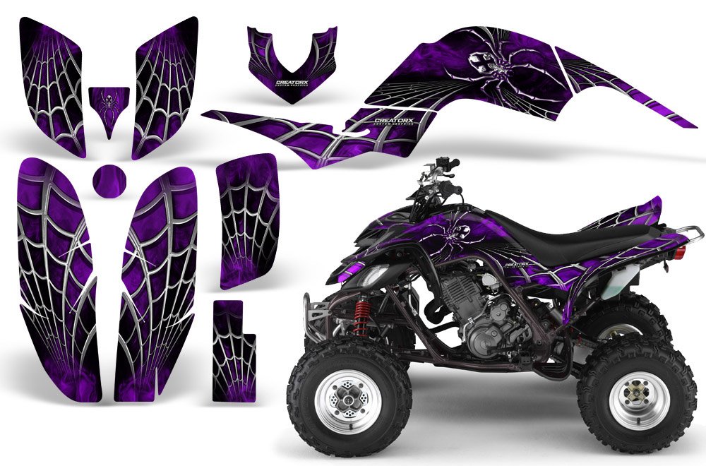 Yamaha Raptor 660 Graphics Kit - High-Quality Decals & Stickers in SpiderX Purple | ATV Customization & Off-Road Racing Accessories