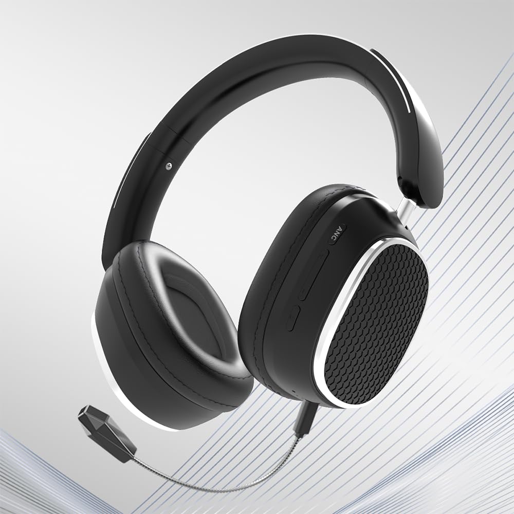 AYI Premium Active Noise Cancelling Bluetooth Headphones - Over Ear Wireless Headset with Detachable Mic, HiFi Stereo Sound, 40H Playtime for Gaming, Work, Travel - Compatible with iPhone, Android, TV, Laptop (Black) - Perfect for Office, Commuting & Home Entertainment