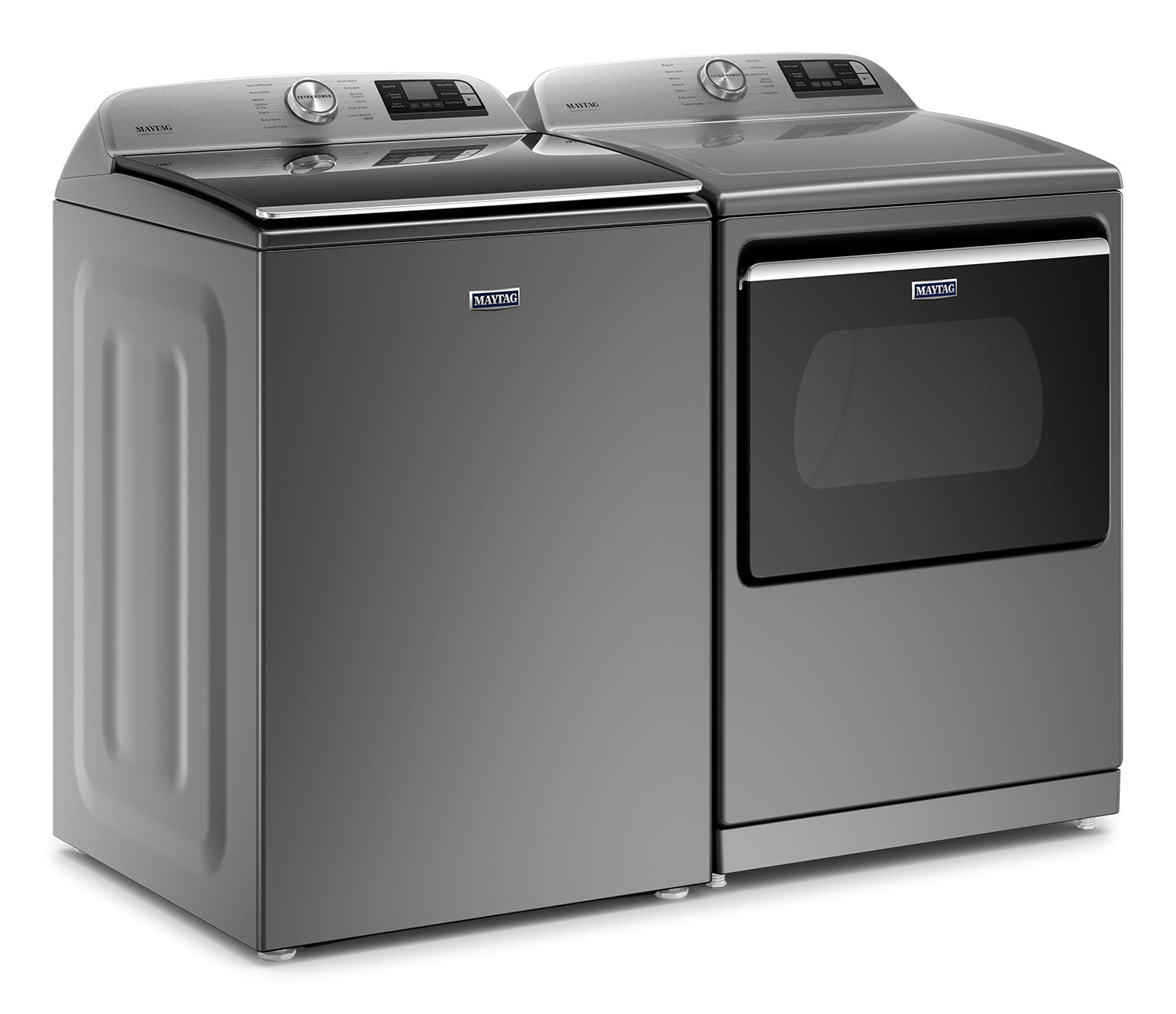 Maytag Metallic Slate Smart Top Load Washer 6.0 cu.ft & Electric Dryer 7.4 cu.ft Set MVW7230HC/YMED7230HC - Large Capacity Laundry Pair for Family Homes with Smart Technology & Energy Efficiency