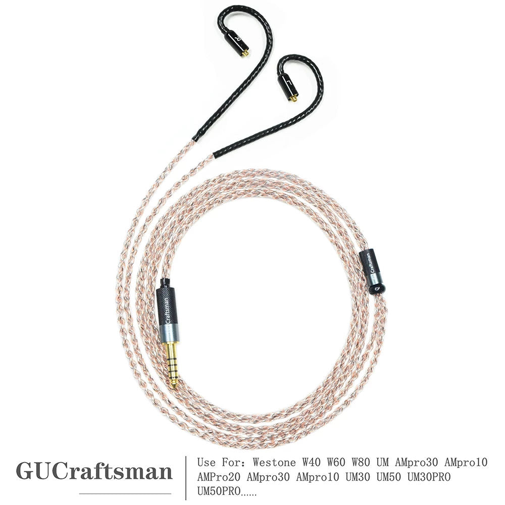 Premium GUCraftsman 5N OFC Copper + Graphene Earphone Cables for Westone W40/W60/W80 & AMpro10/20/30/UM30PRO/UM50/UM50PRO - Audiophile Upgrade for Studio Monitoring & Hi-Fi Music Enjoyment