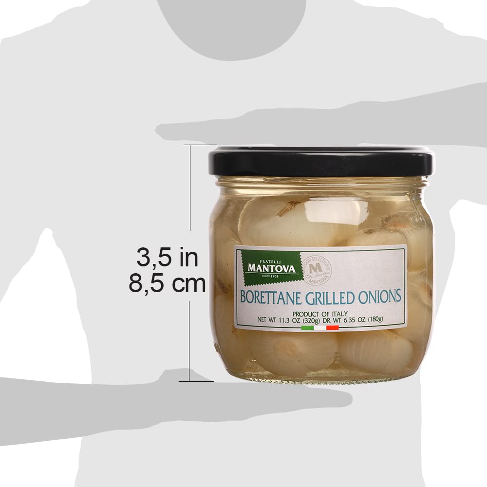 Mantova Borettane Grilled Onions - 11.3 oz (Pack of 2) | All-Natural Italian Borettana Onions | Vegan, Non-GMO, No Artificial Additives | Perfect for Salads, Pizzas & Sandwiches