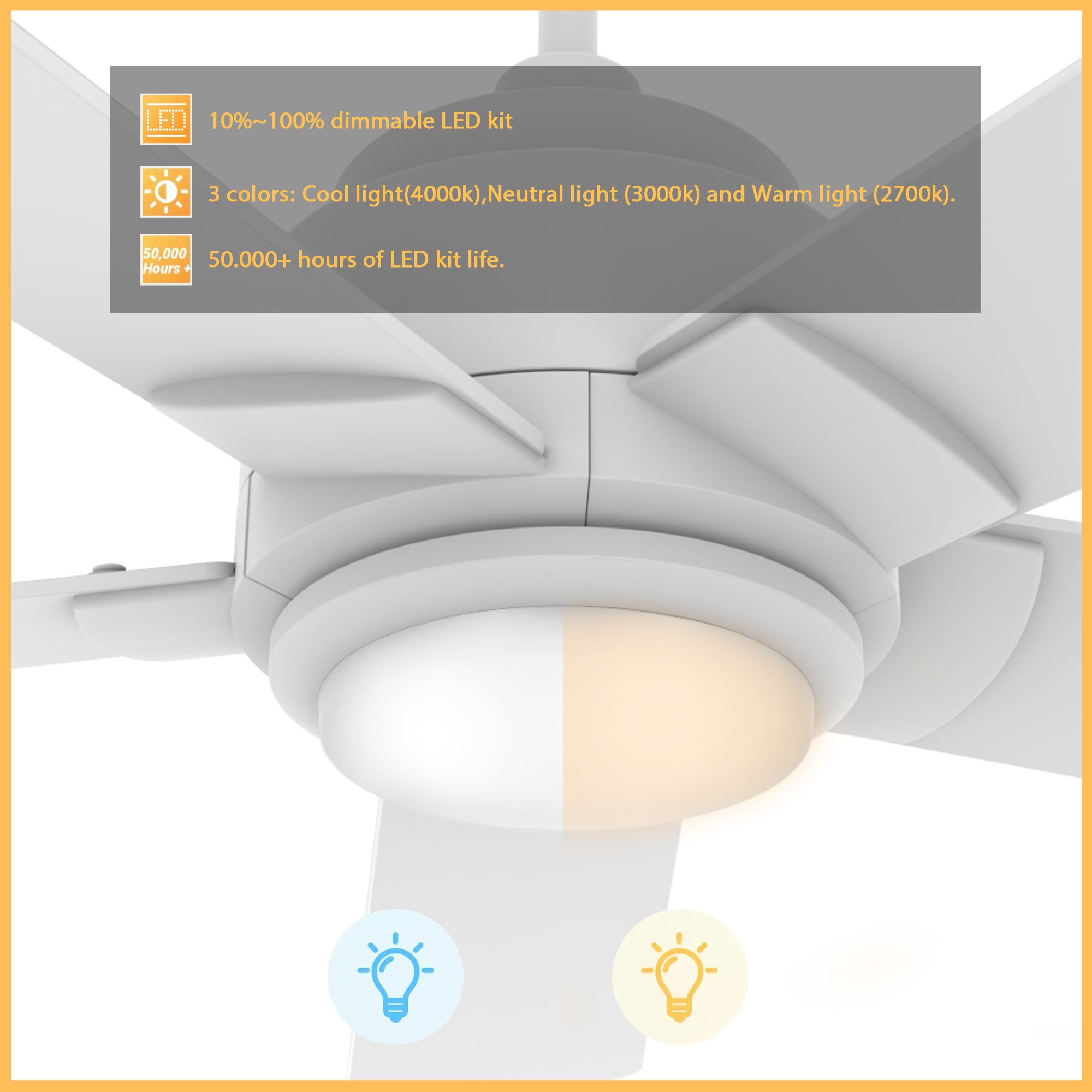 Aspen II Smart Ceiling Fan with LED Light - Remote Control, 60 Inch, Dimmable, Energy Efficient - Perfect for Bedroom, Living Room, Patio & Outdoor Spaces