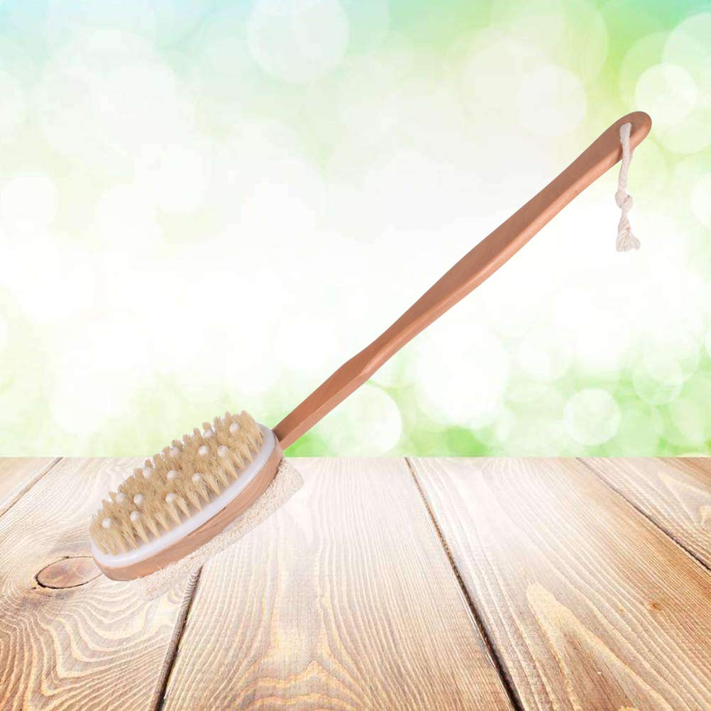 Yardwe Natural Bristle Body Brush with Long Wooden Handle - Exfoliating Loofah Sponge for Dry Brushing & Shower Massage | Perfect for Skin Exfoliation, Lymphatic Drainage & Relaxing Spa at Home