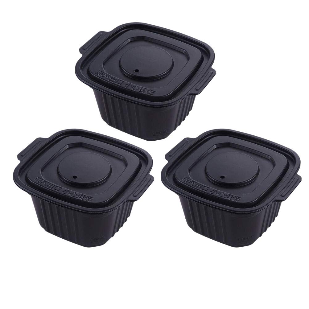 YARNOW 3-Pack Self-Heating Lunch Boxes - Disposable Plastic Food Containers for Takeout, Travel & Picnics | Microwave Safe, Leak-Proof Black Serving Bowls for Hot Meals On-The-Go