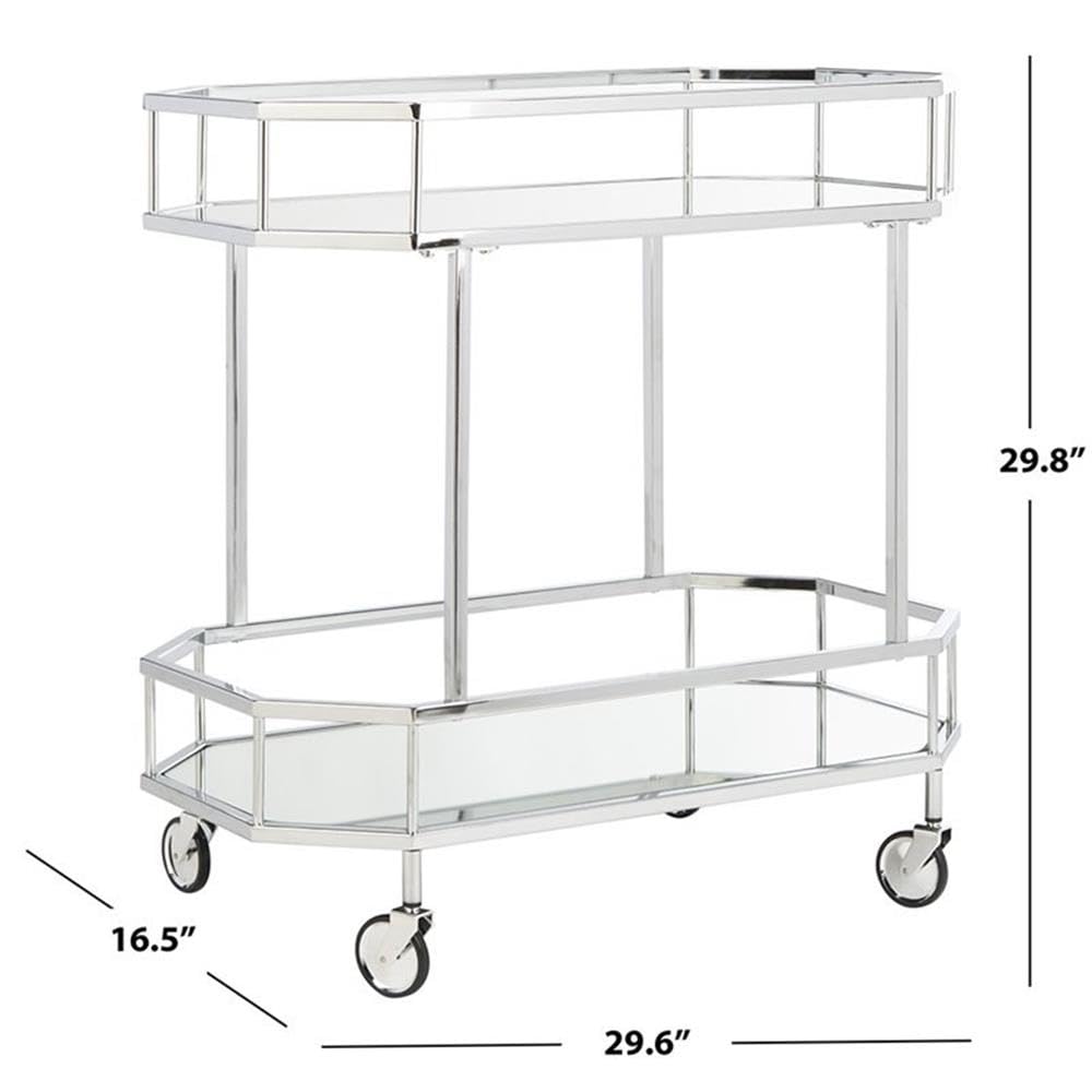 Safavieh Silva Bar Cart - Silver & Mirror Finish - Elegant Rolling Drink Cart for Home Bar, Living Room, or Kitchen - Perfect for Cocktail Parties & Entertaining