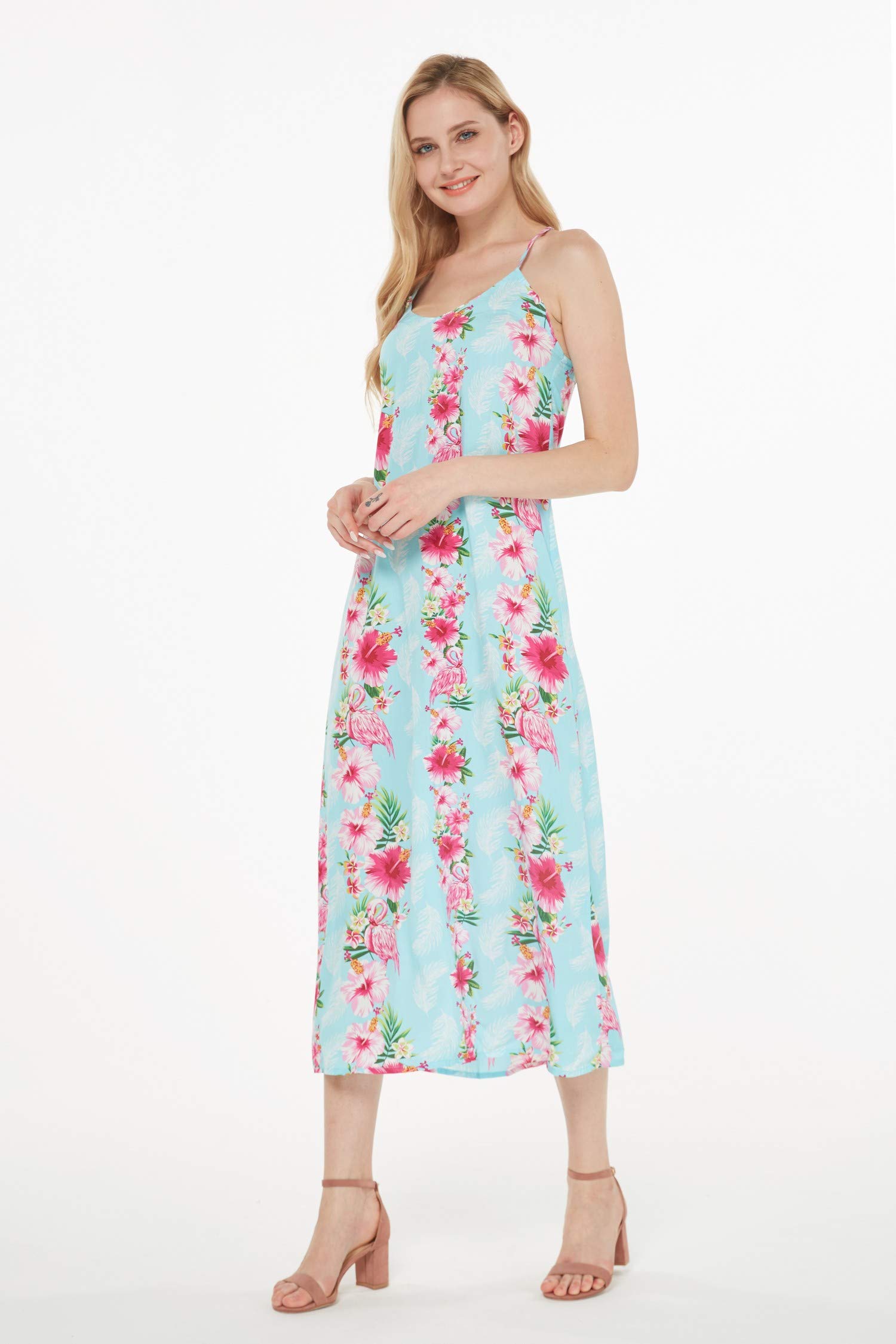 Women's Hawaiian Luau Pink Hibiscus Vine Maxi Sweetheart Dress - Tropical Beach Party, Summer Vacation, and Luau Celebration Outfit