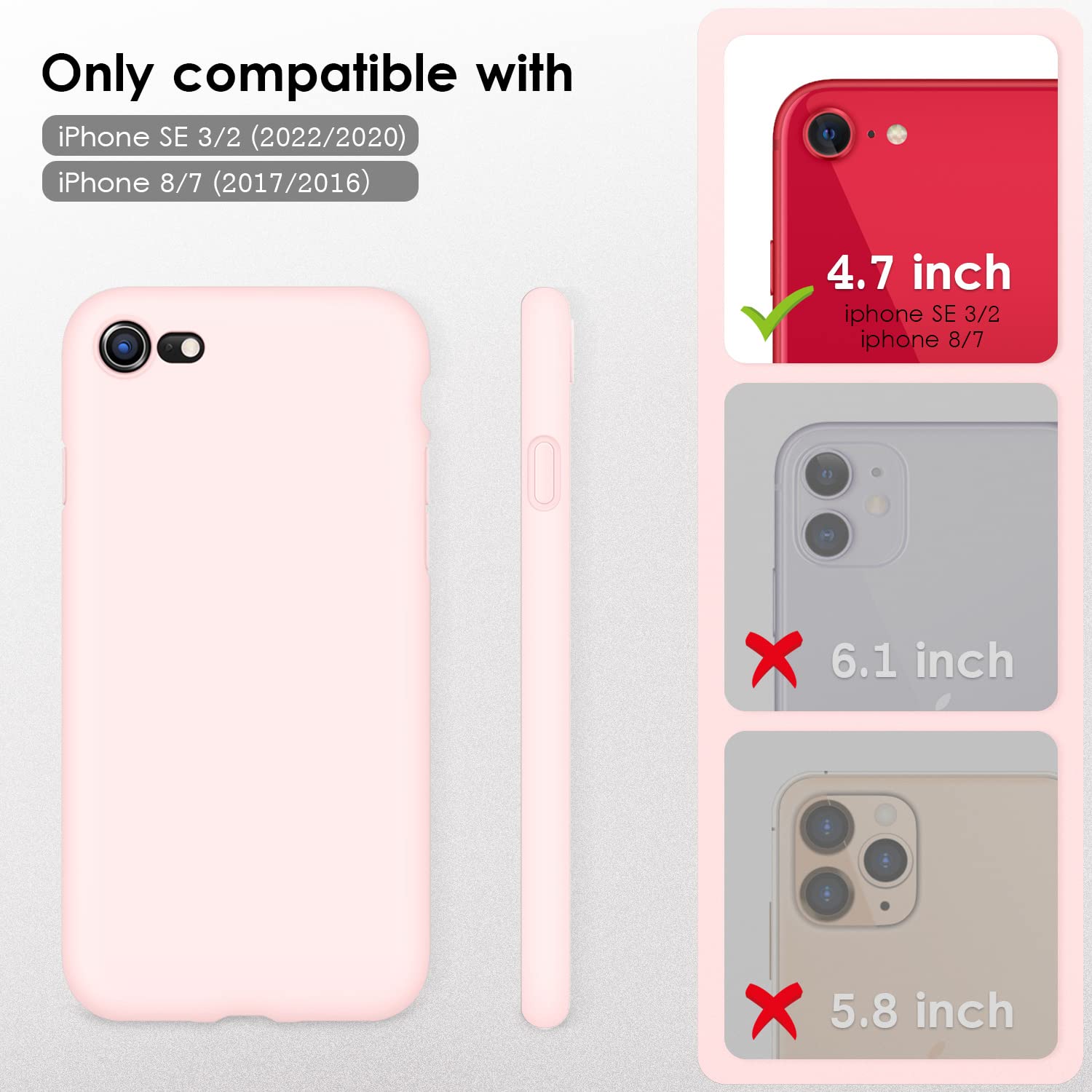 VIKESI Liquid Silicone Phone Case for iPhone SE 2022/2020, iPhone 8 & iPhone 7 (4.7 Inch) - Soft Protective Cover with Silky Feel for Women, Girls & Boys - Pink Ice | Perfect for Everyday Use, Work & Travel
