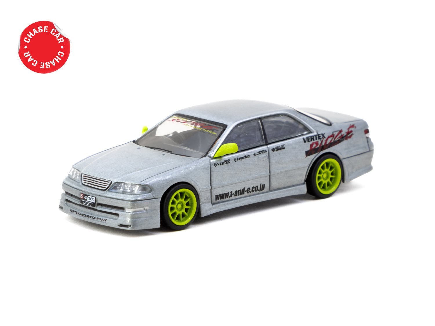 Tarmac Works 1/64 HKS Hiper Silvia RS 2 Chrome Red & VERTEX Toyota Mark II JZX100 Light Green Diecast Model Cars with Display Base - Tokyo Auto Salon 2025 Limited Edition Collector's Set for Car Enthusiasts and Display Showcase