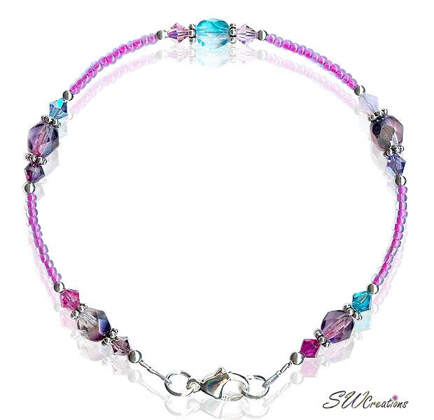 Blue Crystal Anklet for Women - Elegant Bohemian Beaded Ankle Bracelet for Summer Beach, Festival & Boho Style Outfits