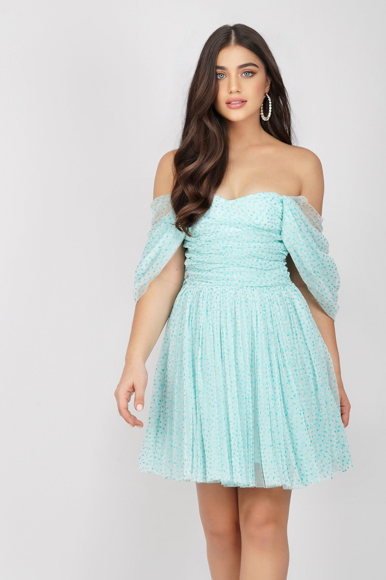 Sydney Tulle Polka Dot Mini Dress in Mint Green - Perfect for Summer Parties, Weddings & Casual Outings