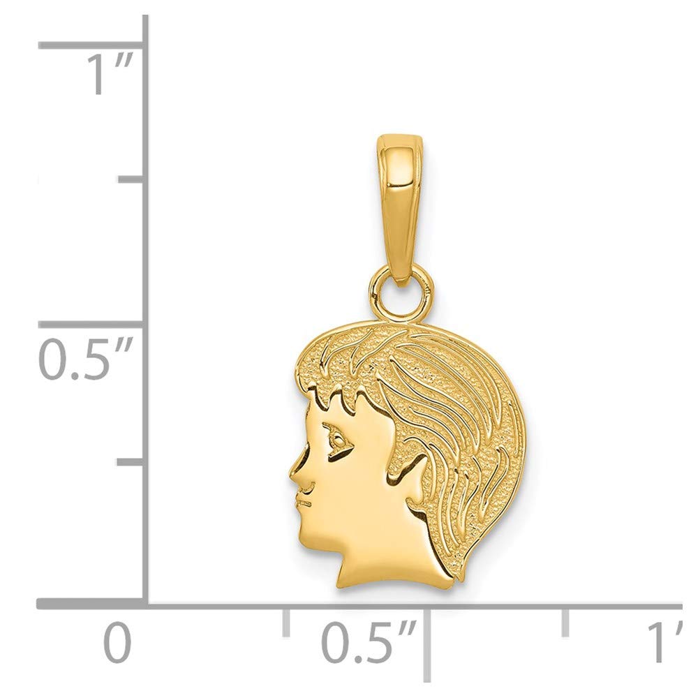 14k Yellow Gold Flat Profile Male Head Pendant Necklace - 11mm (7/16 Inch) Black Bow Design - Elegant Men's Jewelry Gift for Birthday, Anniversary & Special Occasions
