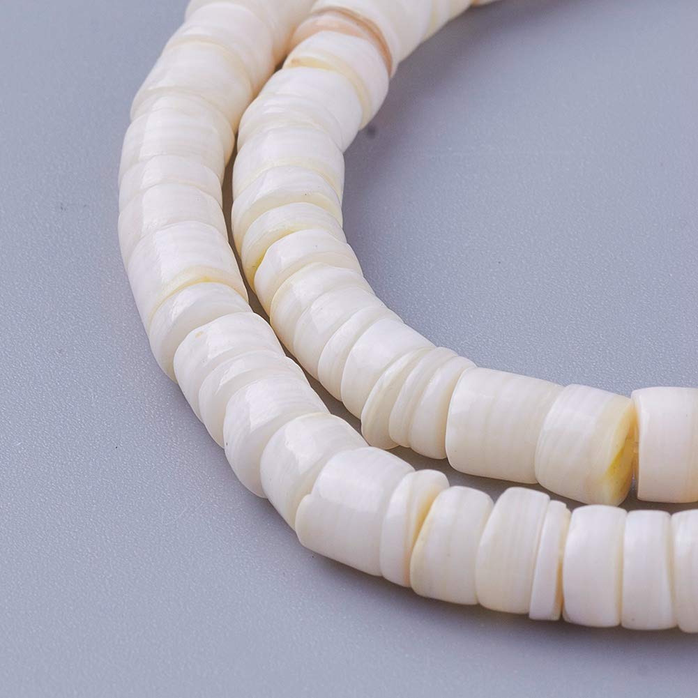 Natural Shell Beads for Jewelry Making - 4.9-6mm Flat Round Heishi Spacer Beads (1 Strand) - Perfect for DIY Earrings, Bracelets, Necklaces - Beach Wedding & Boho Style Accessories