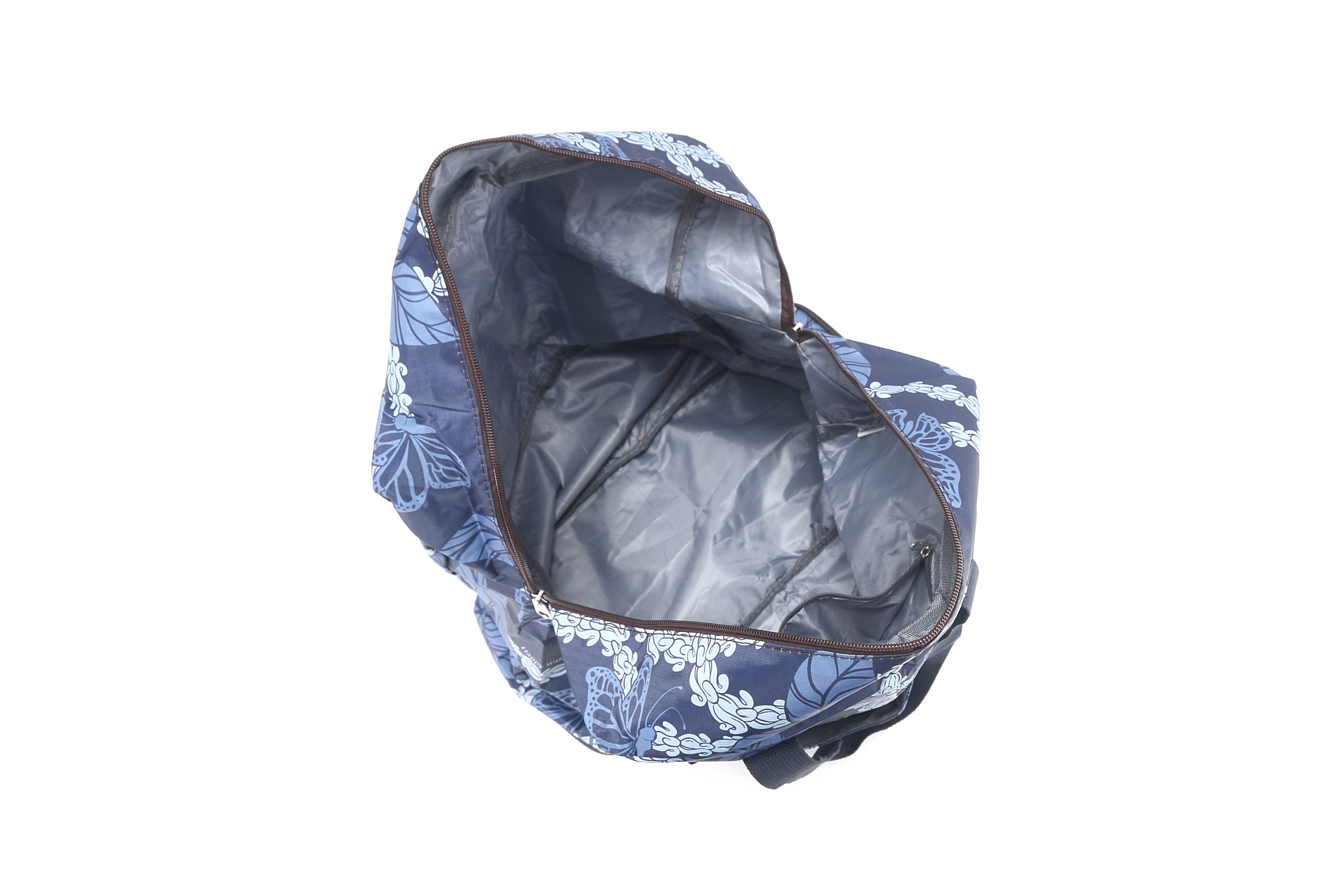 Foldable Duffle Bag for Travel & Gym - Waterproof Carry On Luggage with Shoulder Strap - Sophie Butterfly Lei Navy Design - Perfect for Weekend Getaways, Sports & Business Trips