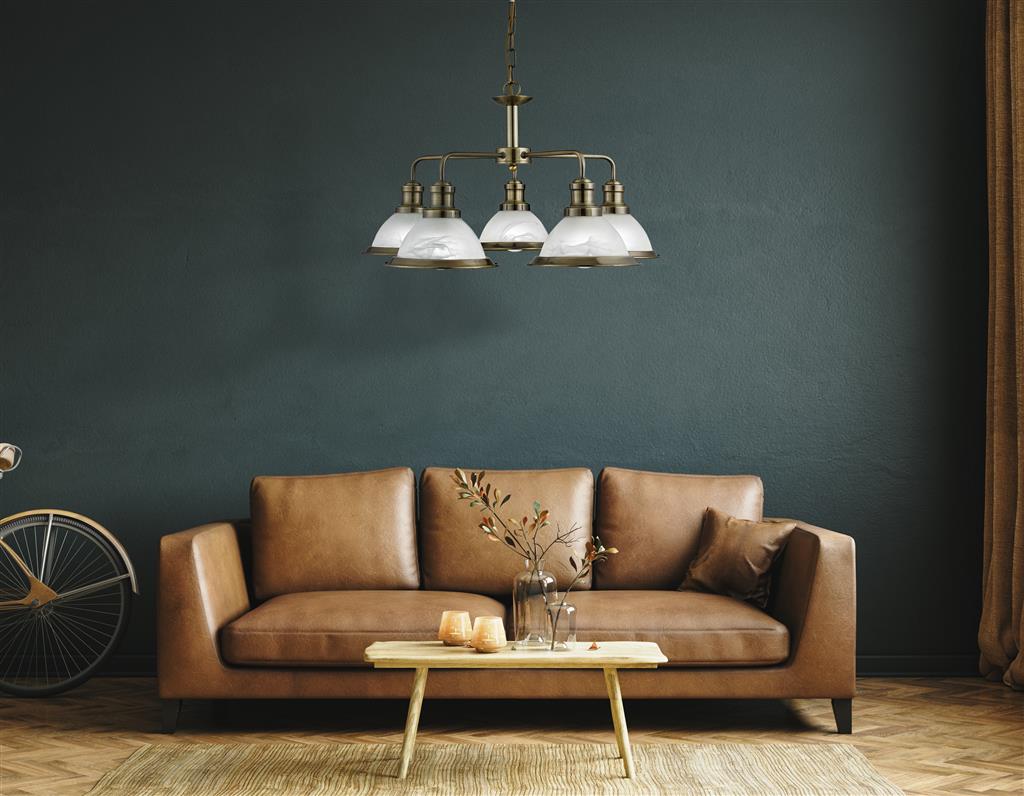 Bistro 3/5Lt Multi-Arm Pendant Light Fixture - Satin Silver & Antique Brass Finish - Perfect for Kitchen Island, Dining Room, and Restaurant Lighting