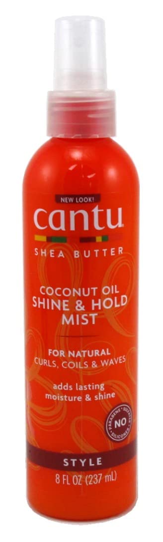 Cantu Natural Hair Coconut Oil Shine & Hold Mist - 8.4 oz (248ml) Spray for Curly, Coily & Wavy Hair - 2 Pack - Hydrating & Frizz Control for Daily Styling & Moisturizing