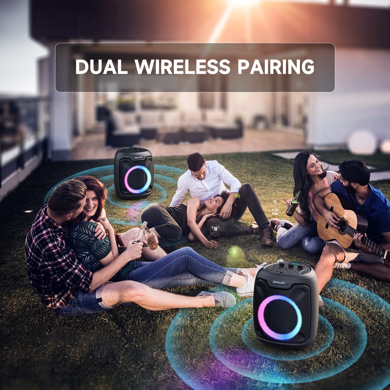ZEALOT 80W Bluetooth Speaker with Powerful Sound & Bass, Wireless Outdoor Party Speaker, 115dB Loud Audio, IPX5 Waterproof, LED Lights, TF/AUX/USB - Perfect for Beach, Pool, Camping & Backyard Parties