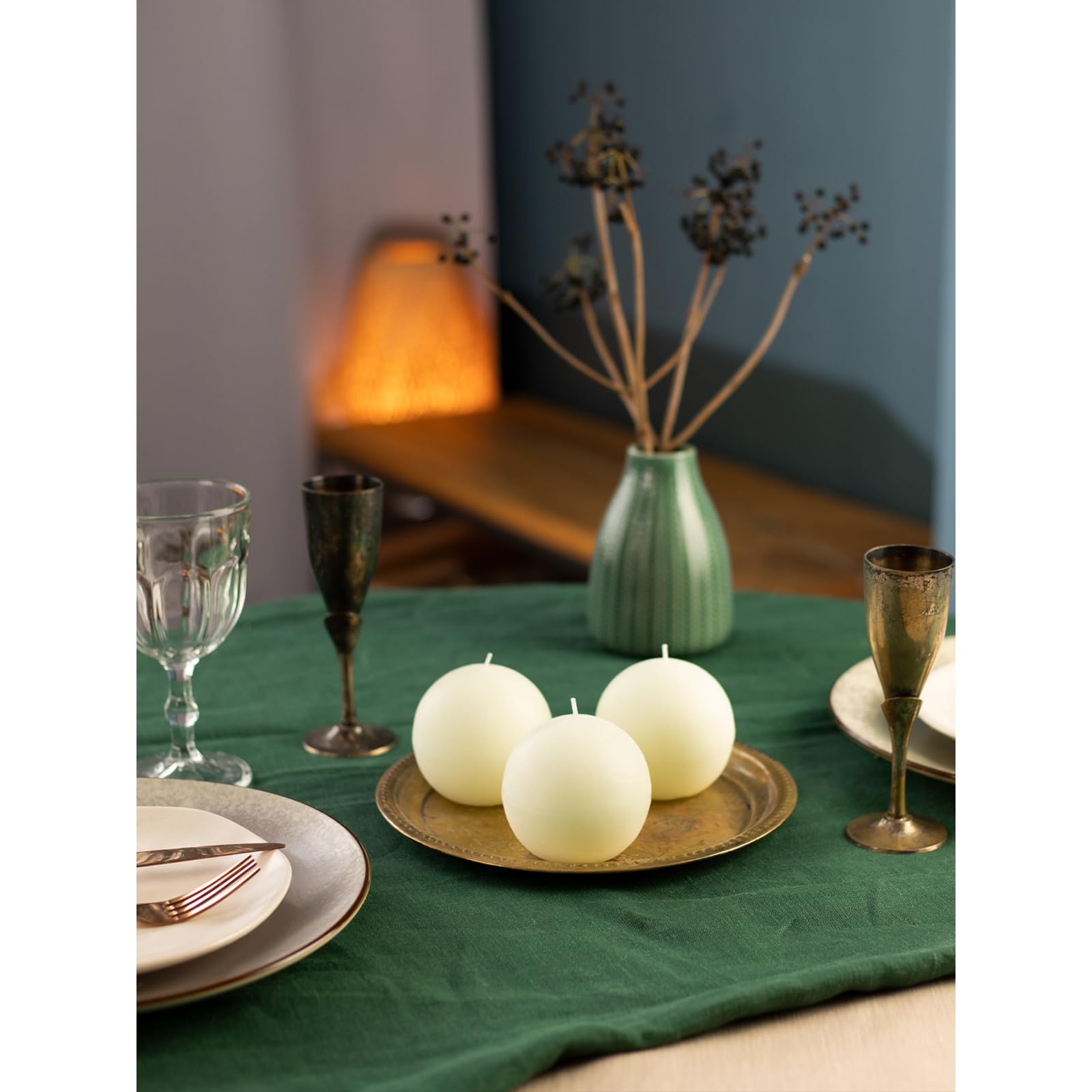 CANDWAX Set of 3 Unscented Round Ball Candles (3 Inch) - Long Burning Ivory Decorative Candles for Wedding, Romantic Home Decor & Table Centerpieces