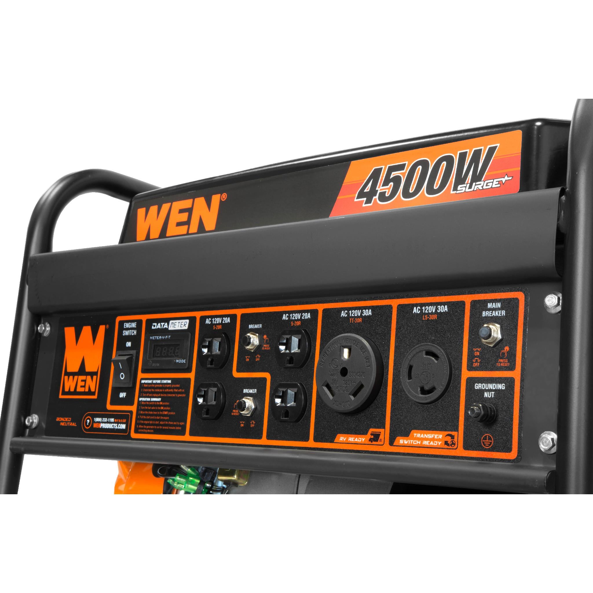 WEN GN4500 4500W Portable Generator with 212cc Engine - CARB Compliant, Transfer Switch & RV Ready for Home Backup & Outdoor Power