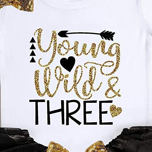 Baby Girl's 3rd Birthday Outfit - Young Wild & Three Shirt with Tutu Dress Set | Cute Toddler Birthday Party Dress & Tutu Skirt for Photo Shoots & Celebrations