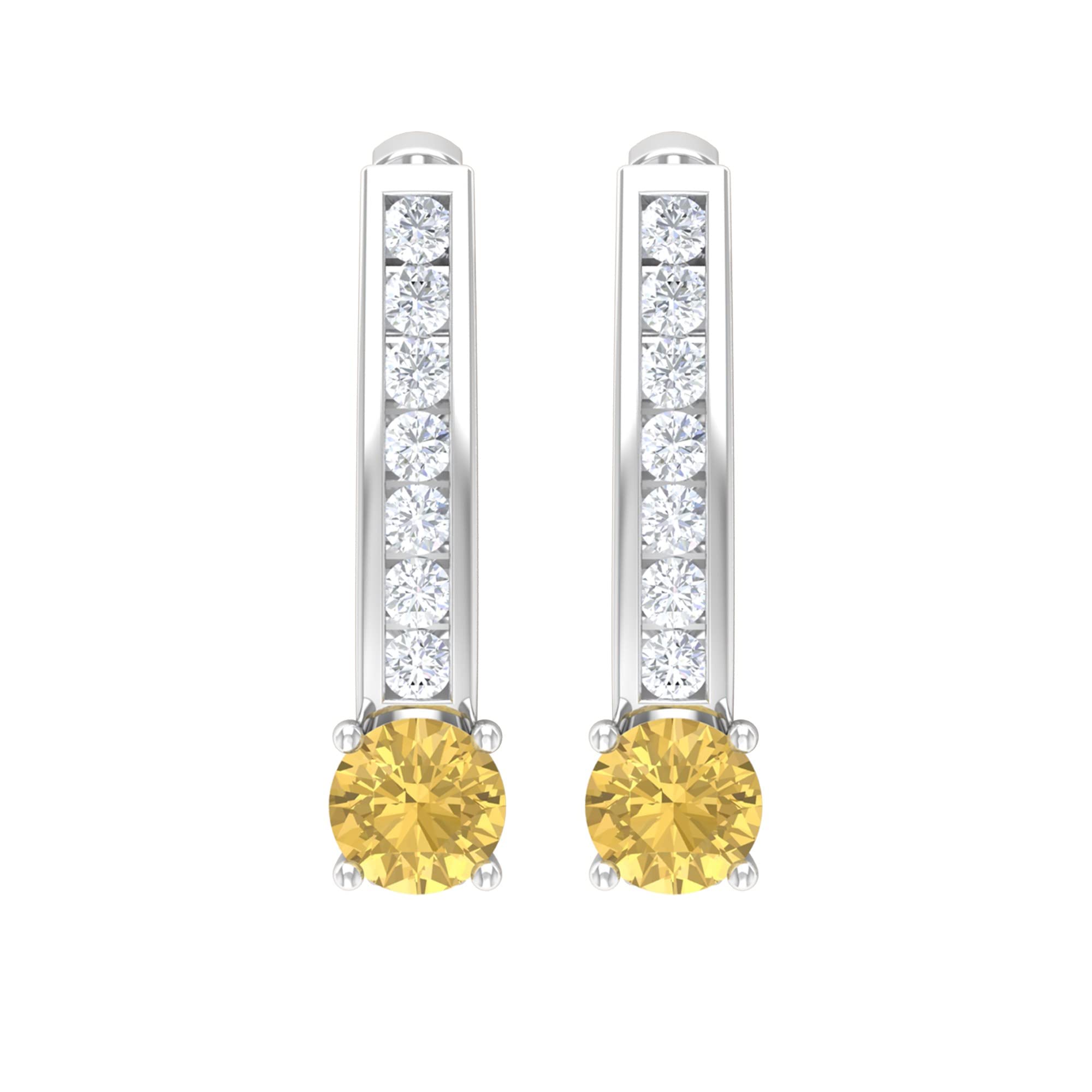 0.75 CT Citrine and Diamond Hoop Earrings for Women - 14K Solid Gold J Hoop Earrings with Secure Latch Back | Elegant Jewelry for Parties, Weddings & Everyday Wear