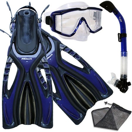 **Promate Snorkeling Fins with Side-View Purge Mask & Dry Snorkel Set - SCS0068 | Comfortable & Durable Snorkel Gear for Ocean Swimming, Snorkeling Adventures & Beach Vacations**