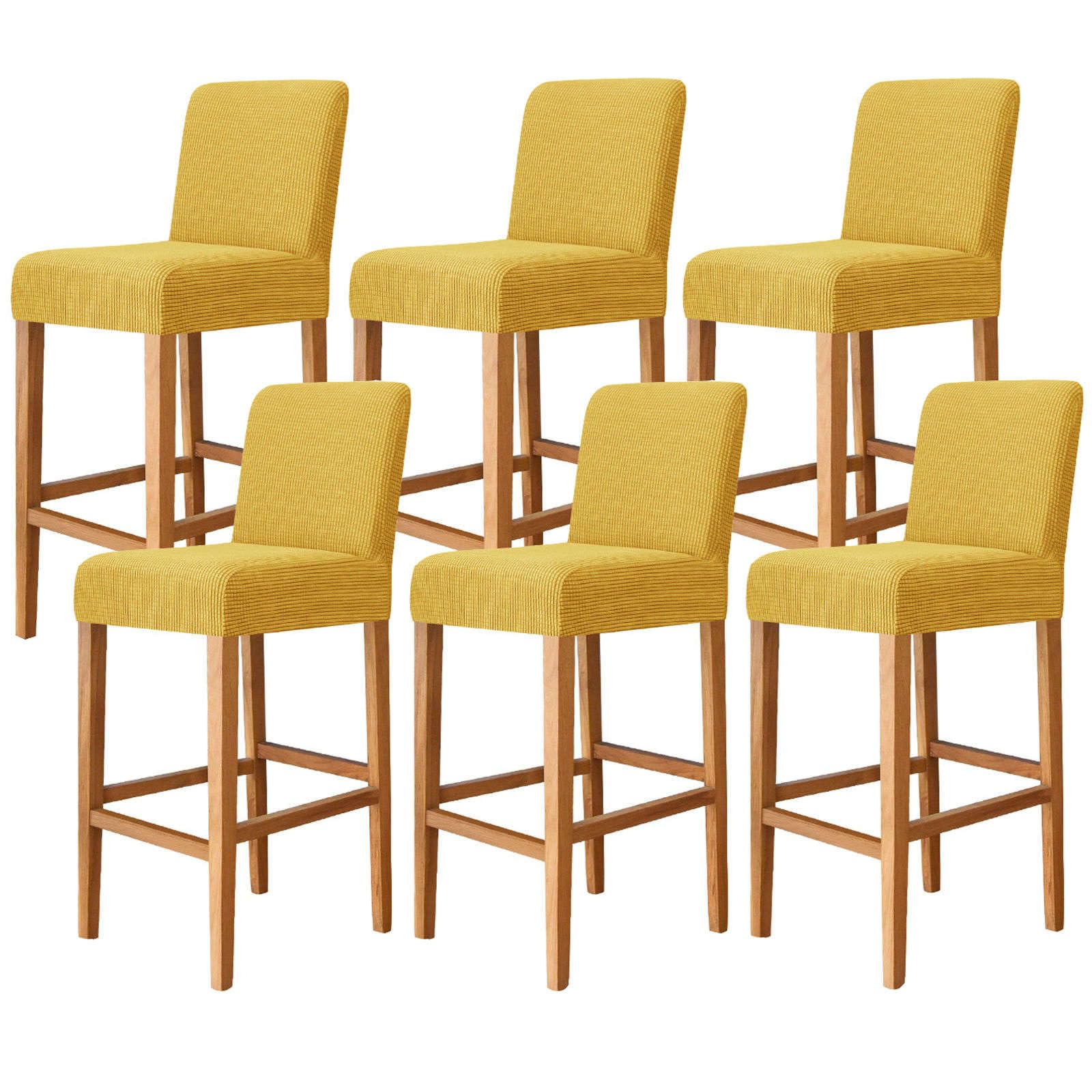 Stretchable Plaid Bar Stool Covers Set of 6 - Elastic Dining Chair Slipcovers, Washable & Removable Seat Covers for Short Back Chairs (Yellow) - Perfect for Kitchen, Bar, Pub & Dining Room Furniture Protection
