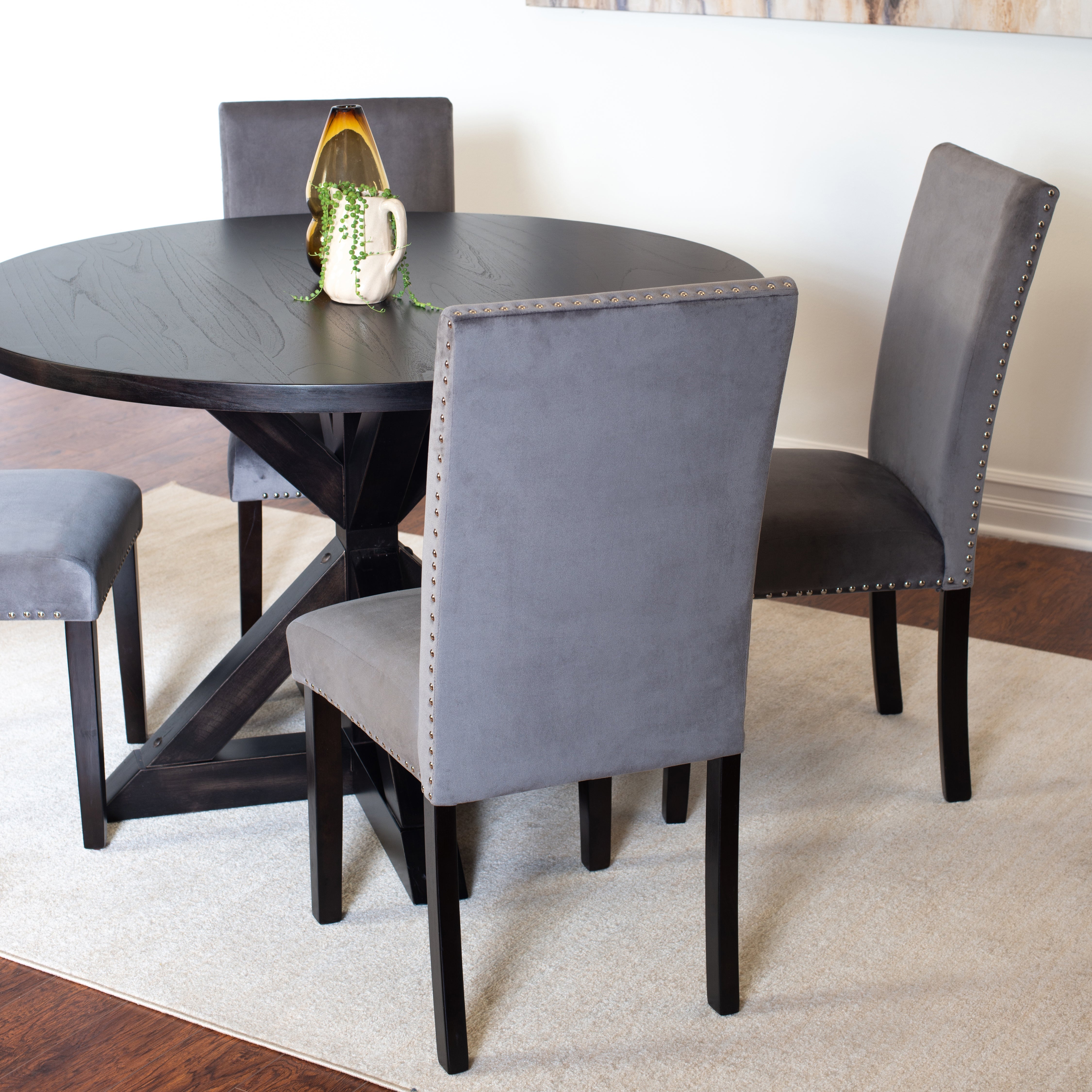 Roundhill Furniture Enbridge 5-Piece Dining Set - Cross Buck Dining Table with 4 Stylish Upholstered Chairs for Kitchen, Dining Room & Small Space Entertaining