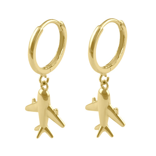 14K Solid Gold Airplane Hoop Dangle Earrings for Women - Travel Jewelry Gift for Flight Attendants, Frequent Flyers & Aviation Lovers (Perfect for Travel, Vacations & Airplane Themed Parties)