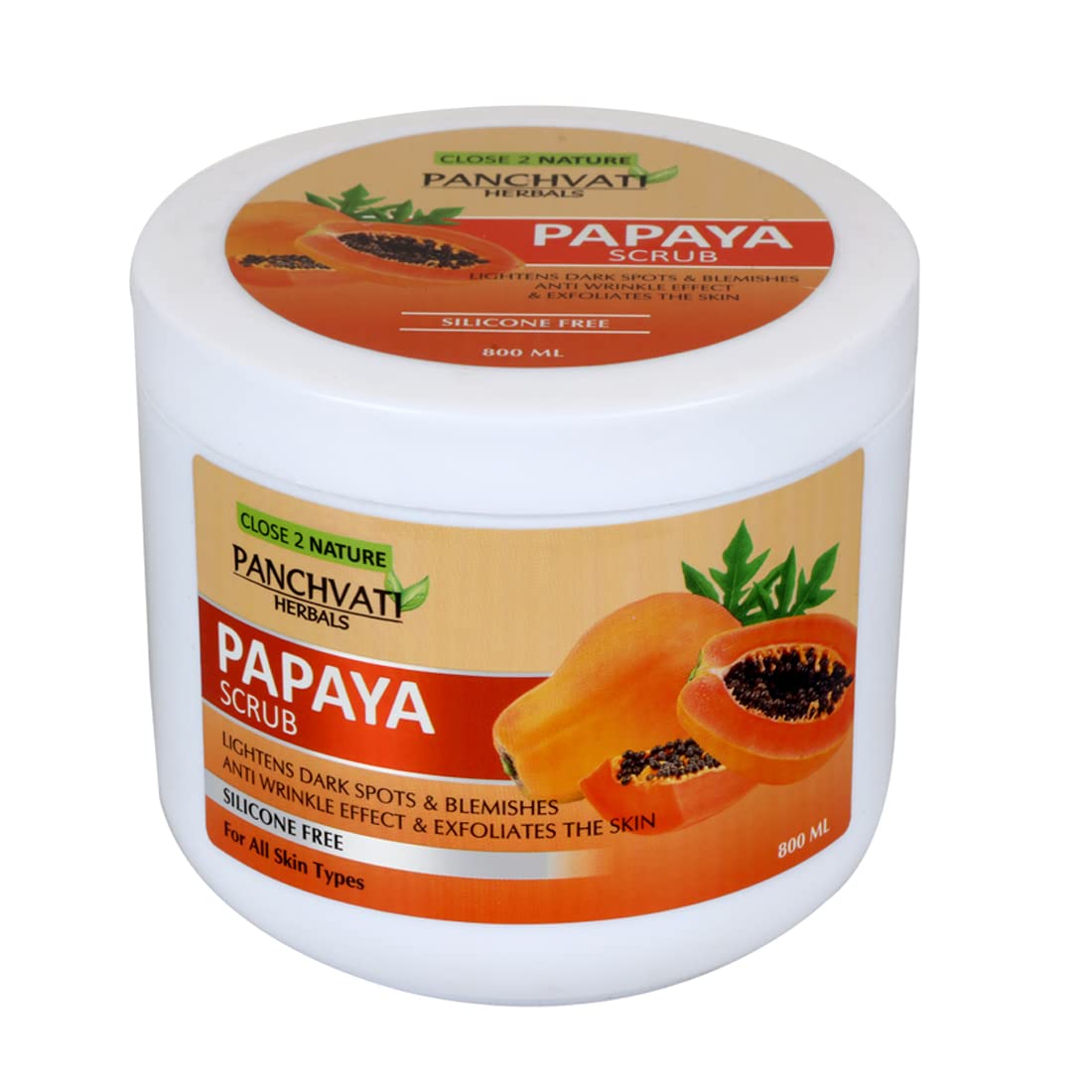 Panchvati Herbals Regular Papaya Scrub 800ml - Natural Exfoliator for Dead Skin Removal & Anti-Aging Skin Repair | Gentle Face & Body Scrub for Radiant Skin | Perfect for Daily Skincare Routine
