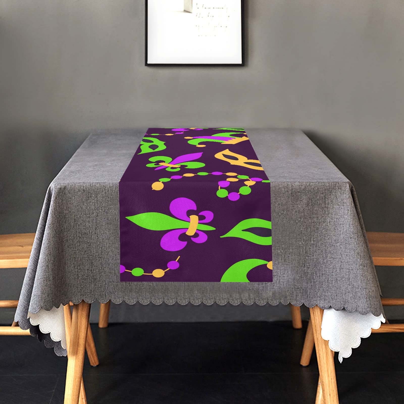 Emelivor 108-inch Mardi Gras Hats & Lilies Table Runner - Elegant Dining Table Decor for Christmas, Fall, Farmhouse Kitchen | Perfect for Holiday Parties, Buffets & Dining Room Centerpieces