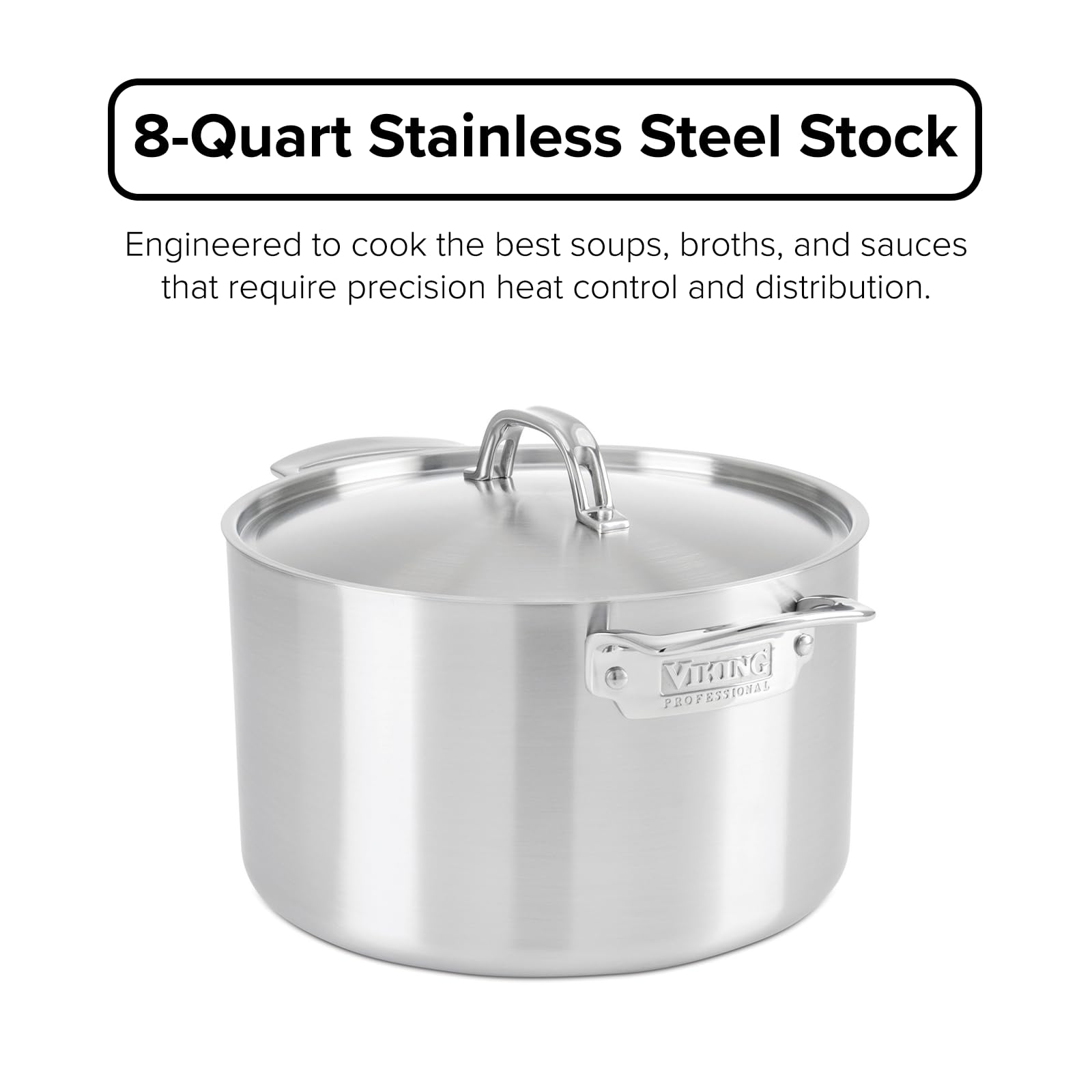 Viking 5-Ply Stainless Steel Stock Pot with Lid - 8 Quart Soup Pot for Cooking, Boiling & Stewing - Professional Kitchen Cookware Set - Perfect for Home Chefs & Restaurants (Gray)