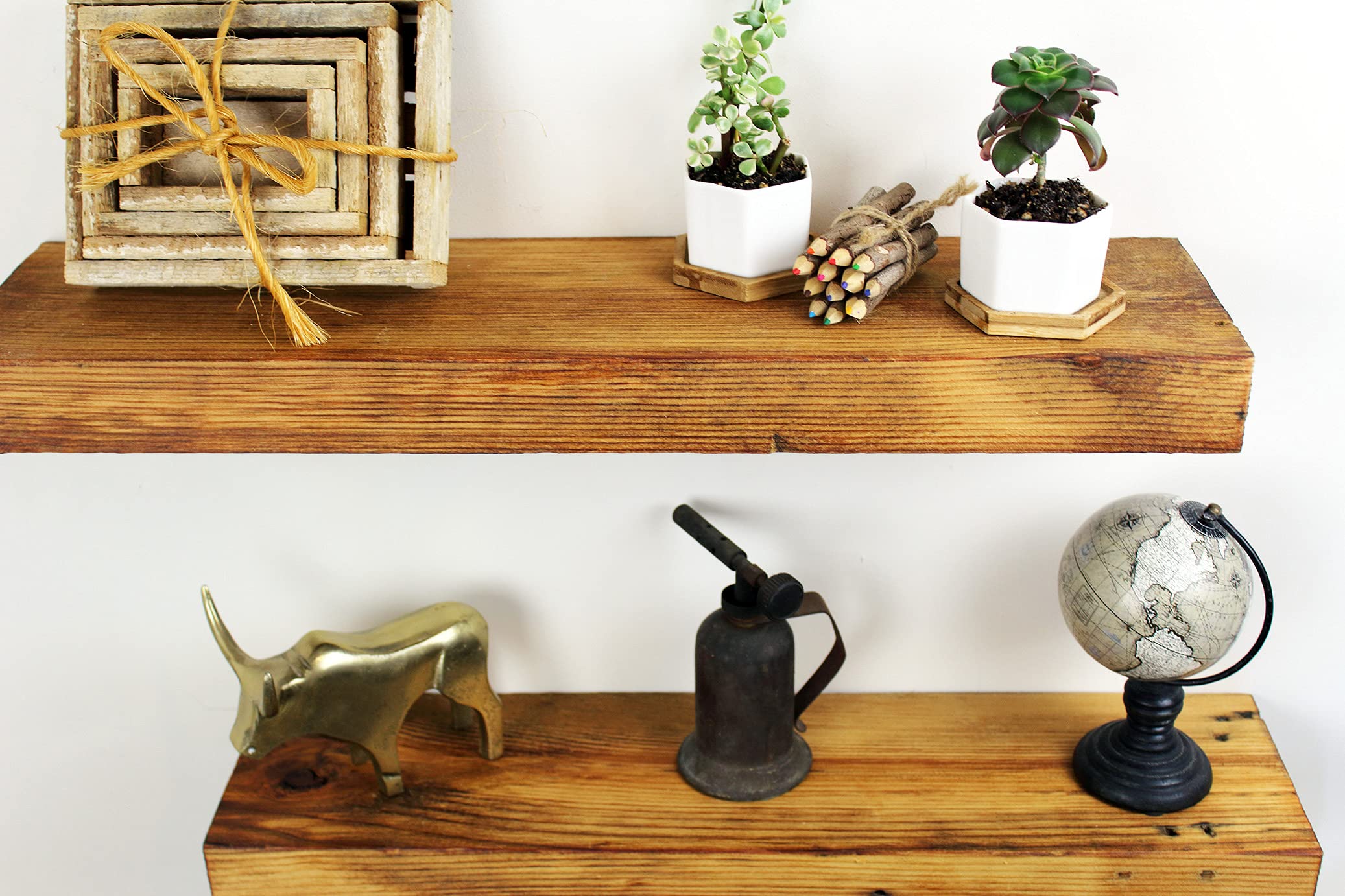 Reclaimed Wood Wall Shelves Set of 2 - Rustic Modern Timber Craft Floating Shelves (24