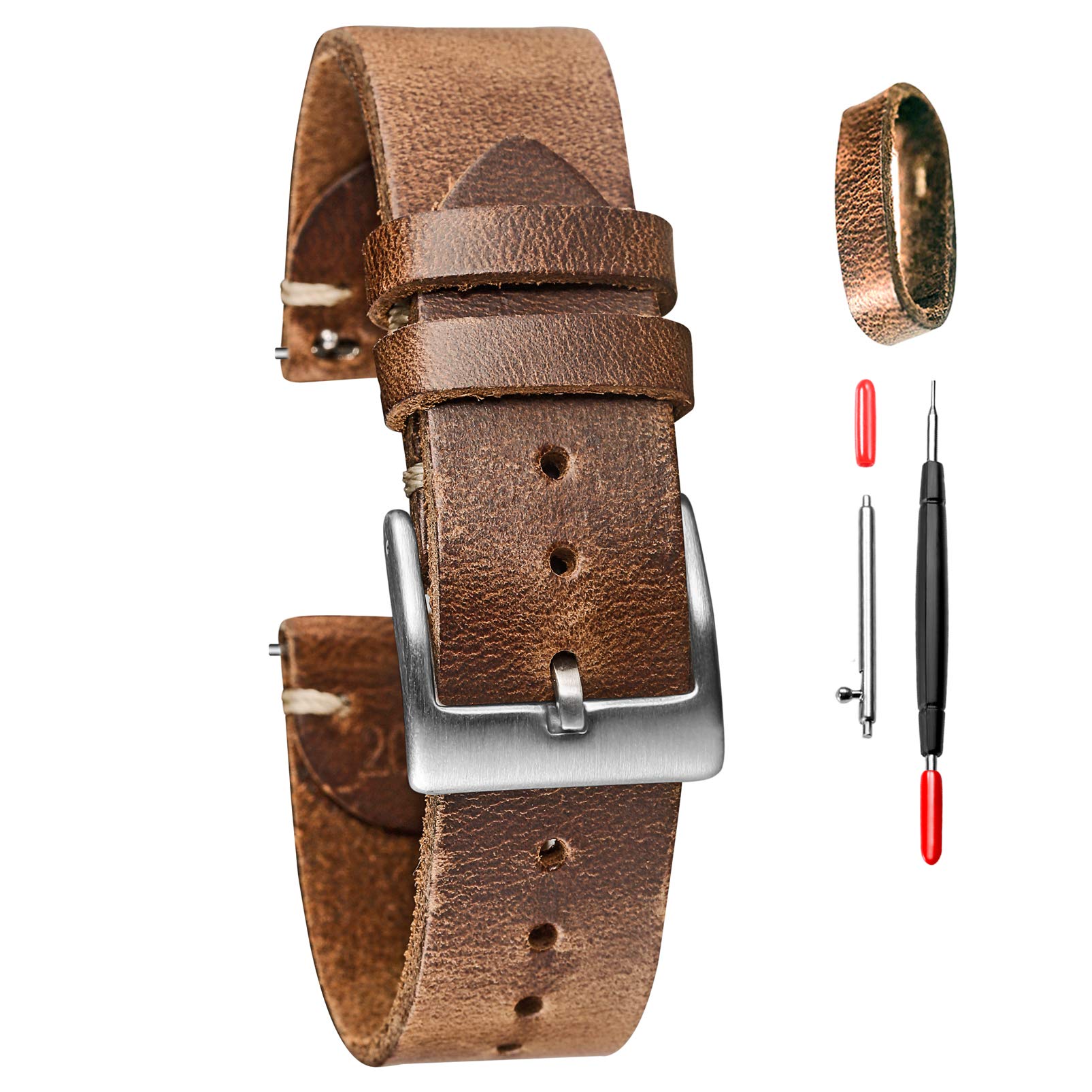 Soft Horween Leather Watch Strap for Women - 19mm Quick Release Vintage Band for Casual & Dress Wear