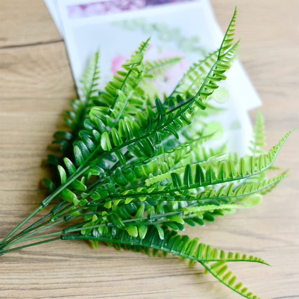 Artificial Fern Plants for Outdoors - 12 Pack Fake Boston Ferns, UV Resistant Faux Greenery for Patio, Porch, Deck & Garden Decor - Perfect for Home, Office & Commercial Spaces