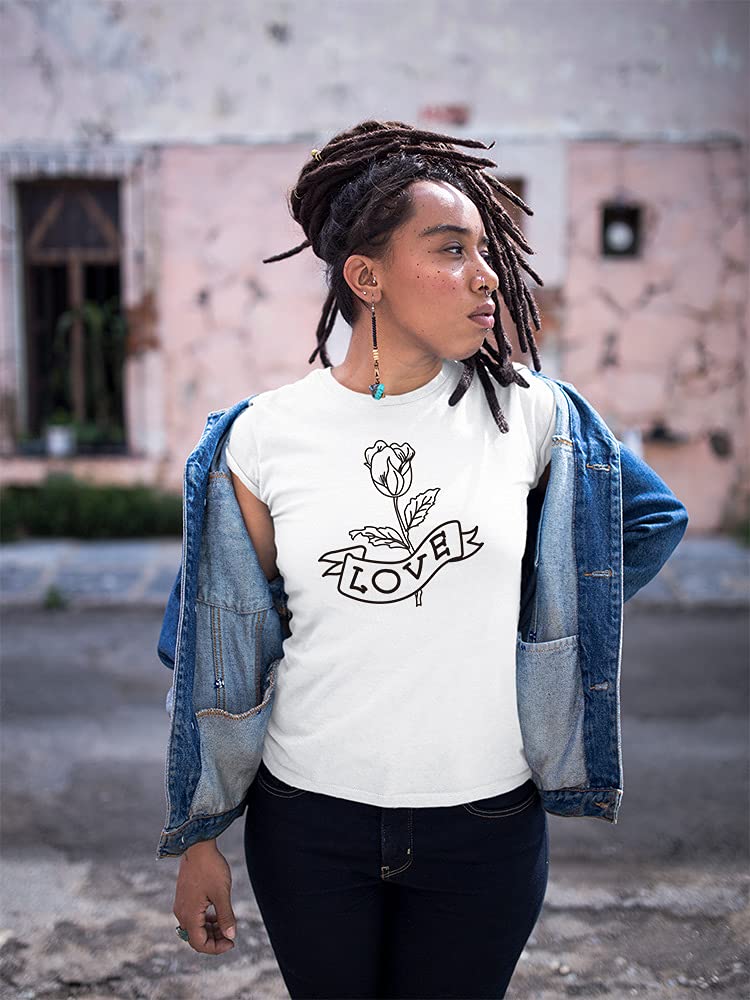 Black & White Traditional Rose Love T-Shirt for Women - Casual & Romantic Style for Date Nights & Everyday Wear
