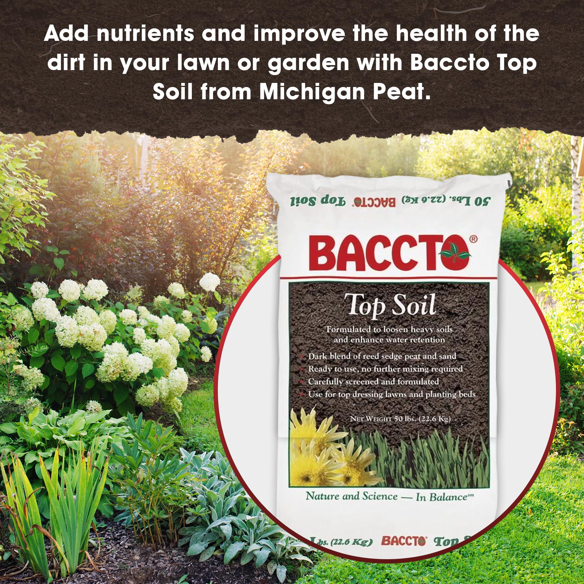 Premium 1550P Baccto Topsoil - 50lb (10 Pack) for Lawns, Gardens & Raised Beds | Reed Sedge, Peat & Sand Mix | Ideal for Landscaping, Vegetable Planting & Flower Beds