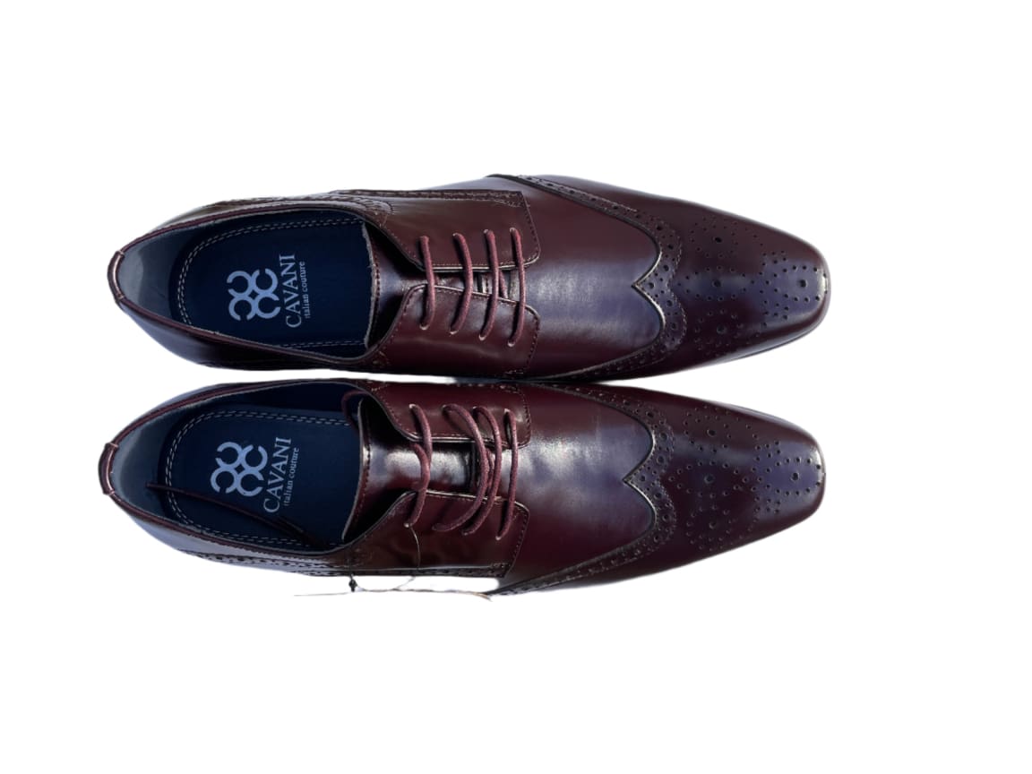Cavani Conrad Men's Derby Brogue Dress Shoes in Wine Red - Perfect for Formal Events, Weddings & Office Wear
