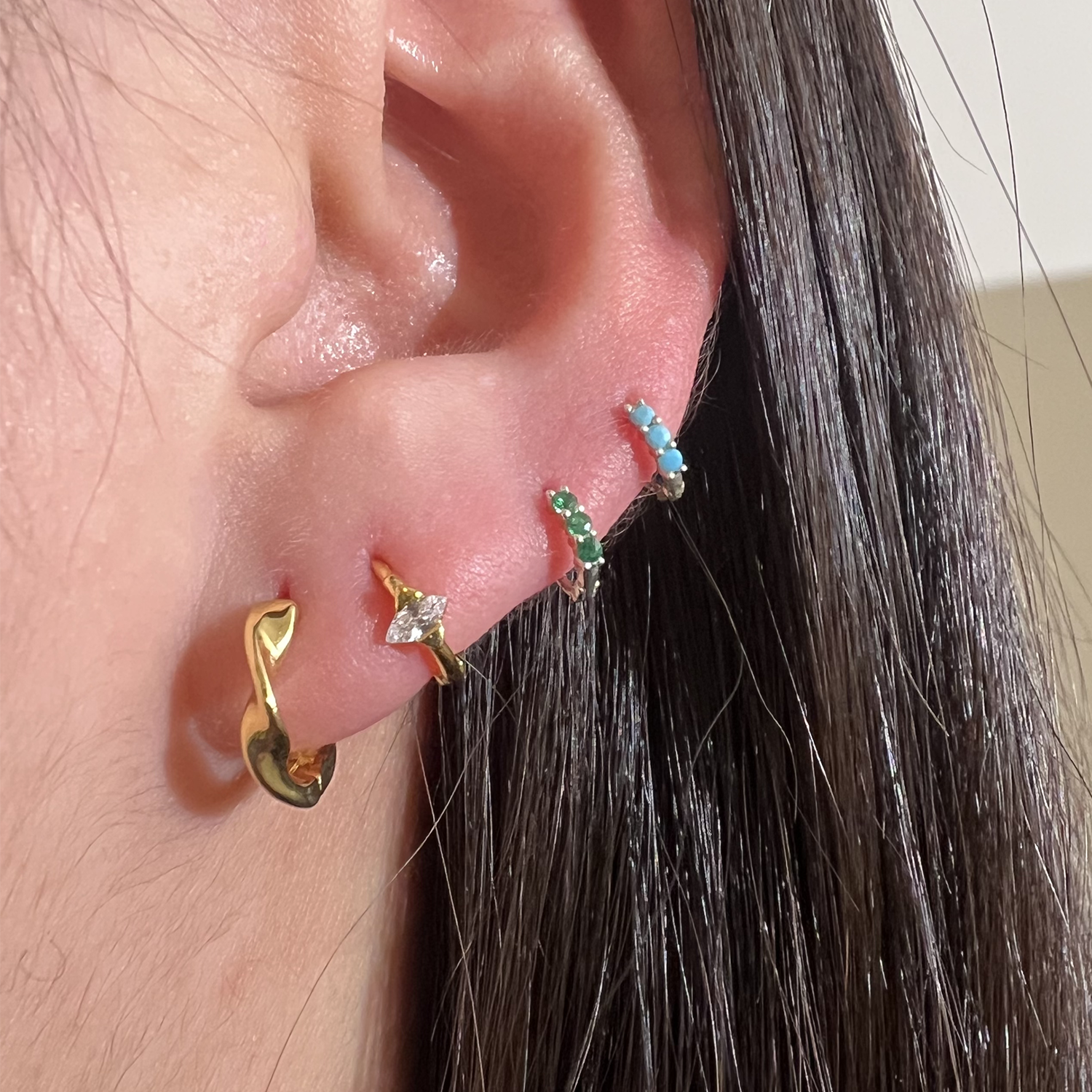 Triple Gemstone Huggie Earrings for Women - Dainty Gold Hoop Earrings with Amethyst, Citrine & Peridot | Perfect for Everyday Wear, Gifts & Special Occasions