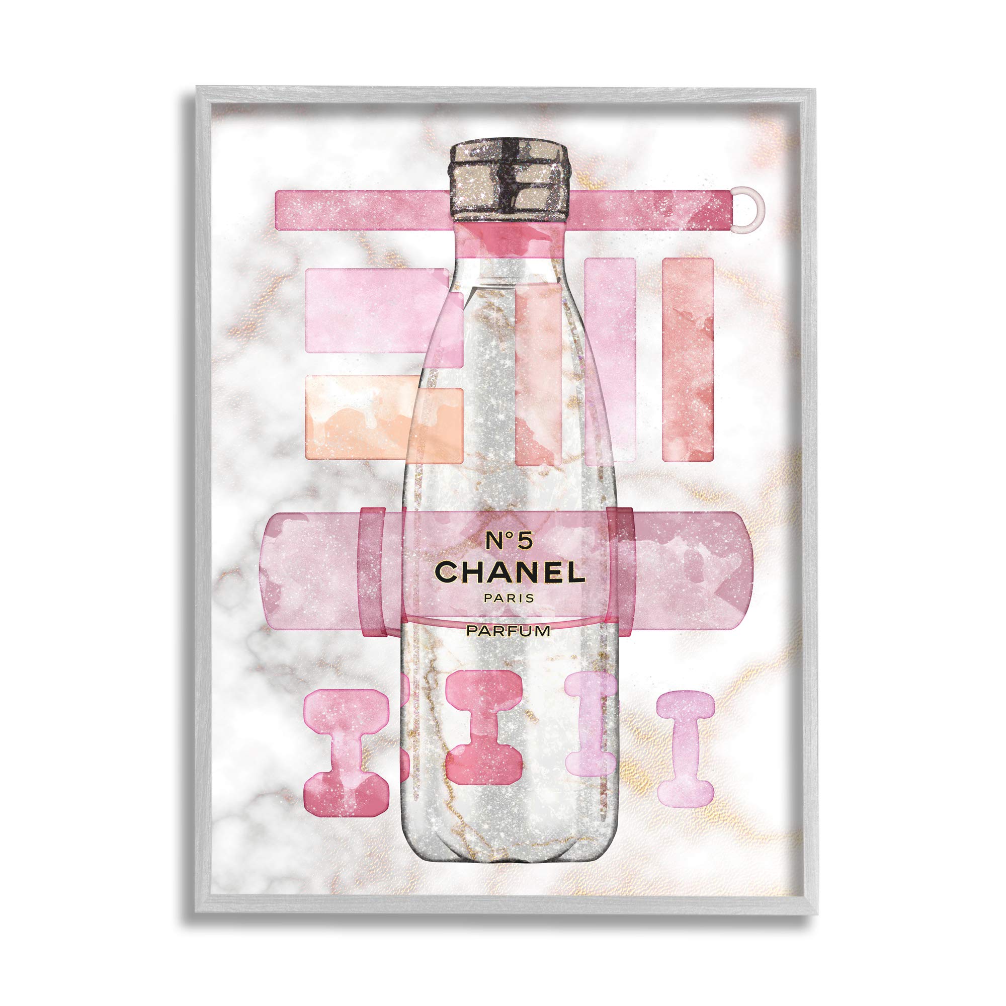 Stupell Industries Pink Fashion Exercise Water Bottle - Home & Sports Equipment - 16 x 20 Grey Framed Wall Art by Ziwei Li - Perfect for Gym, Yoga & Home Decor