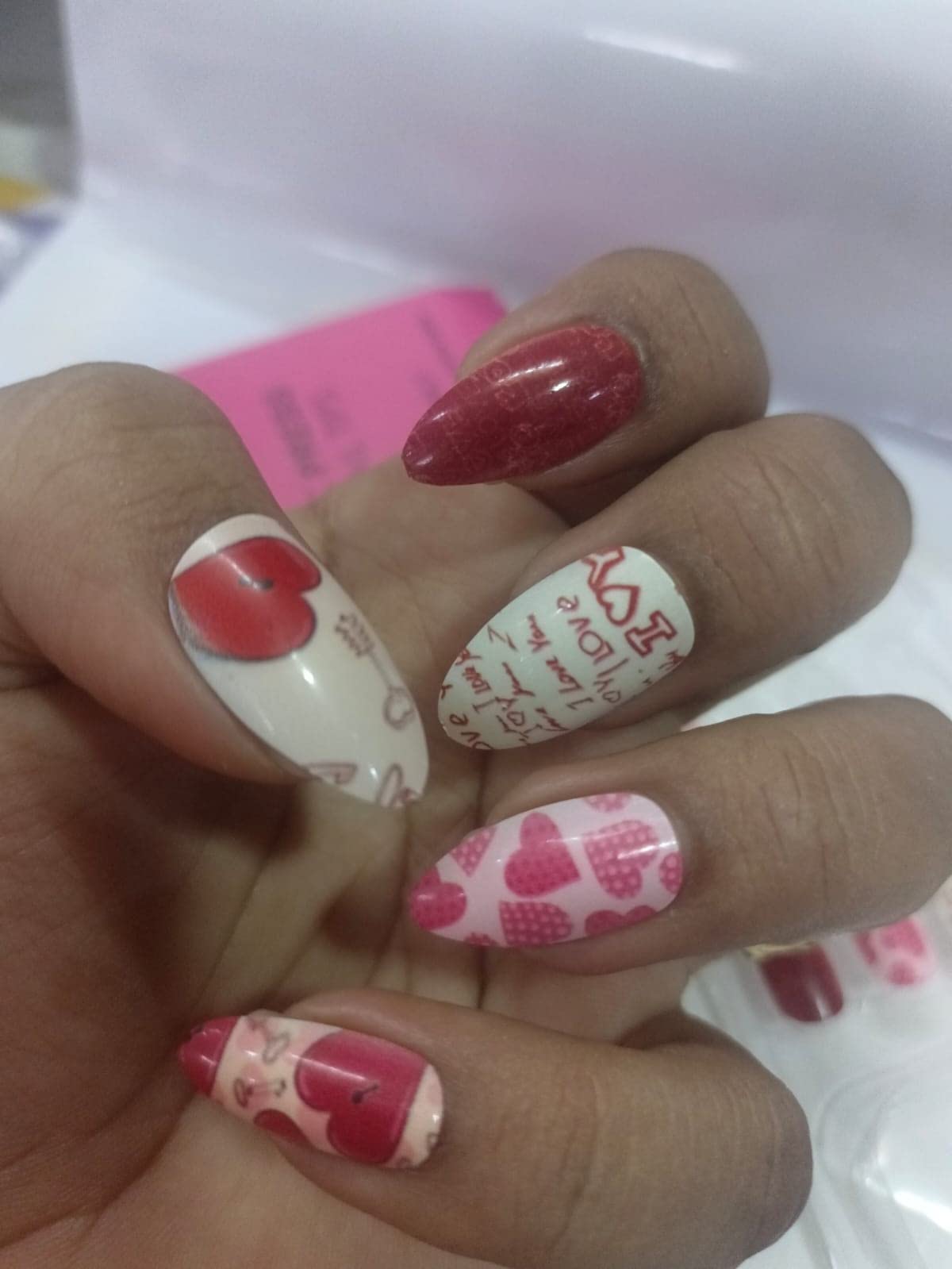 Pink and Red Fake Nails for Women - 12 Pack Press on Nails with Glue & Stickers - Long Lasting Artificial Nails for Parties, Weddings, and Special Occasions