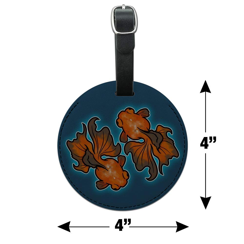 Japanese Goldfish Round Leather Luggage Tag - Waterproof Suitcase ID Card Holder for Travel - Perfect for Carry-On Bags, Backpacks & Suitcases