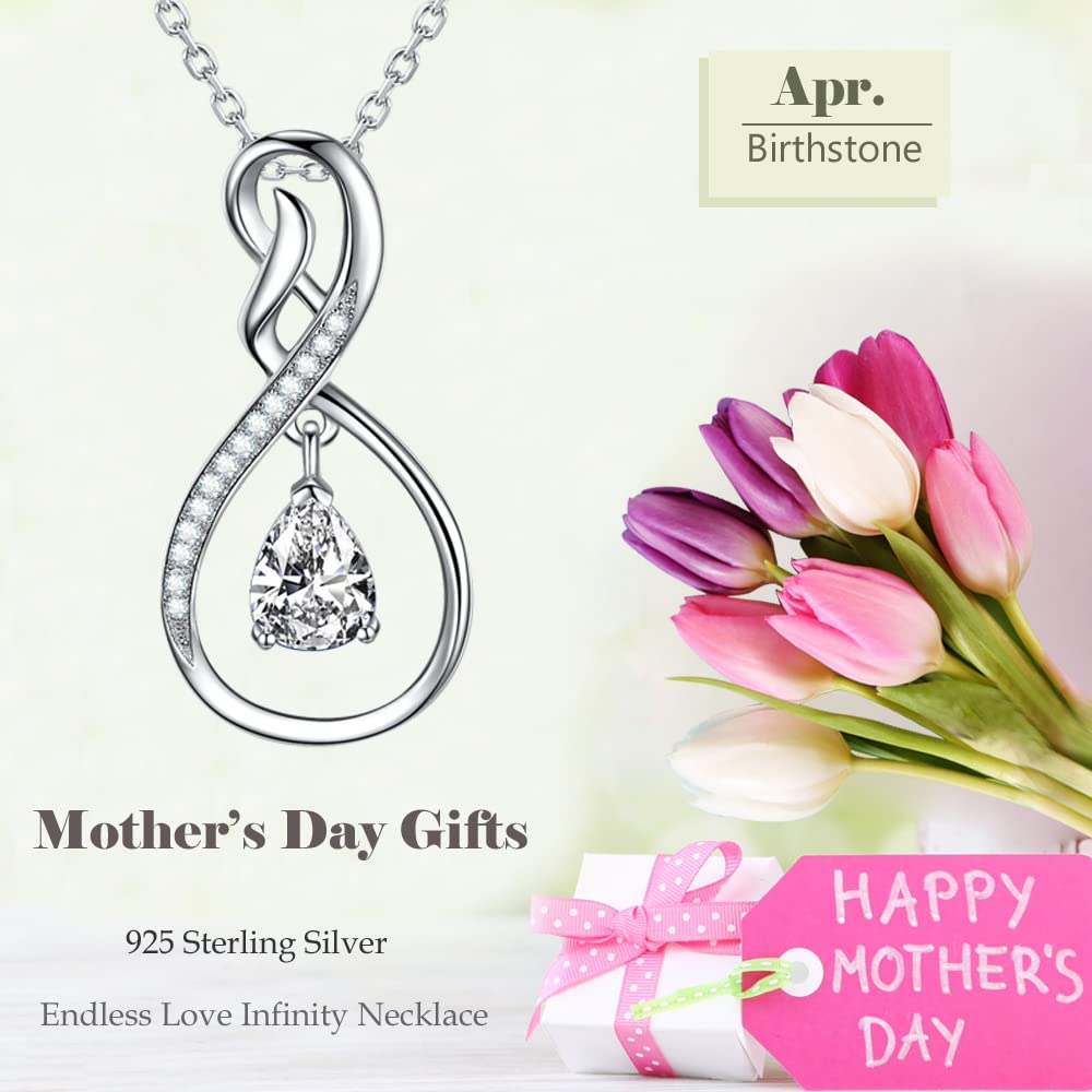 Forever Love Infinity Necklace for Women - April & May Birthstone Jewelry with Simulated Diamond & Emerald - 925 Sterling Silver Gift for Wife, Mom, Her - Perfect for Birthdays, Anniversaries & Special Occasions